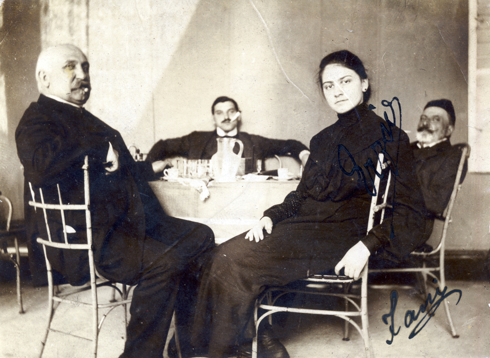 1916, Mátyásfalvi János, tableau, table, black dress, cigar, Fortepan #116213