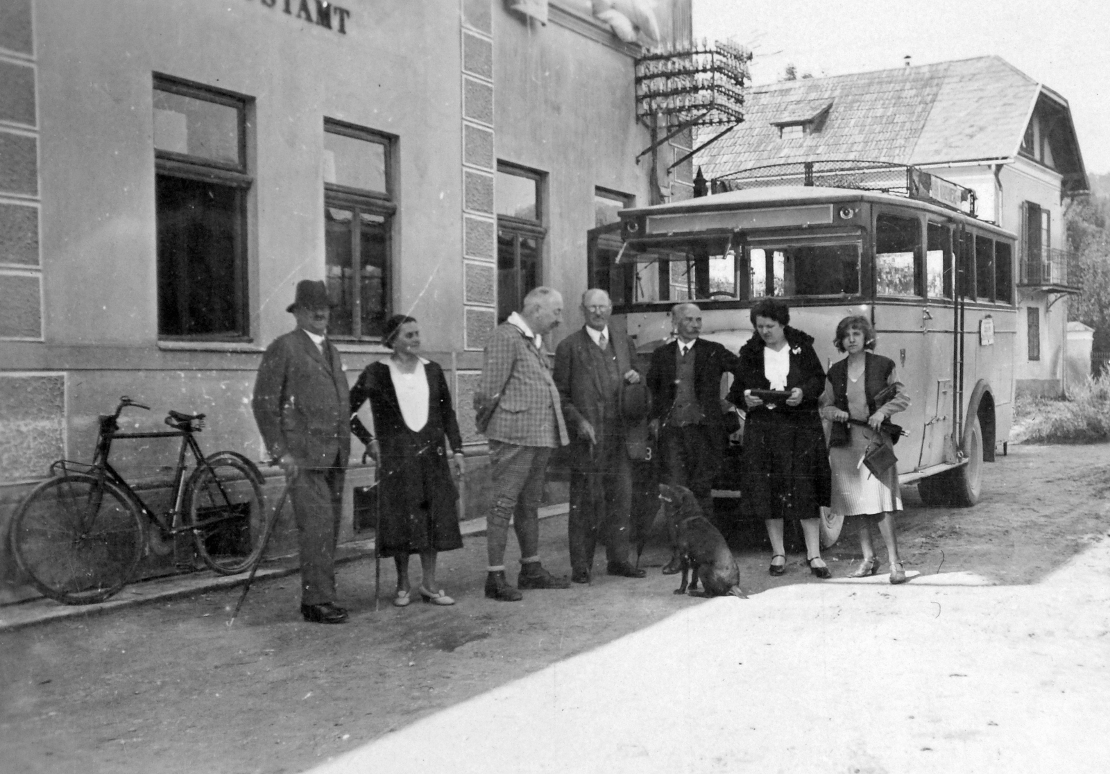 Austria, 1935, Forgó Andrea, bicycle, dog, bus, aerial wire, post, Fortepan #11650