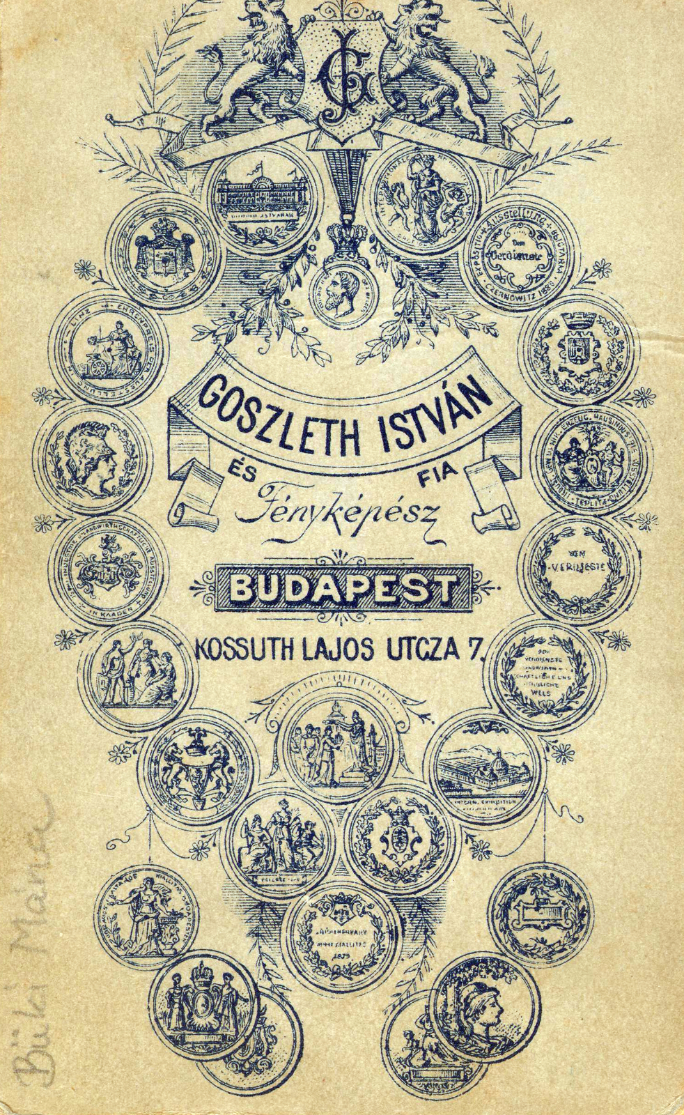 Hungary, Budapest V., Kossuth Lajos utca 7., Goszleth István és fia fényképészek., 1900, Szőke Teréz, studio, photographer, verso, Budapest, Fortepan #116552