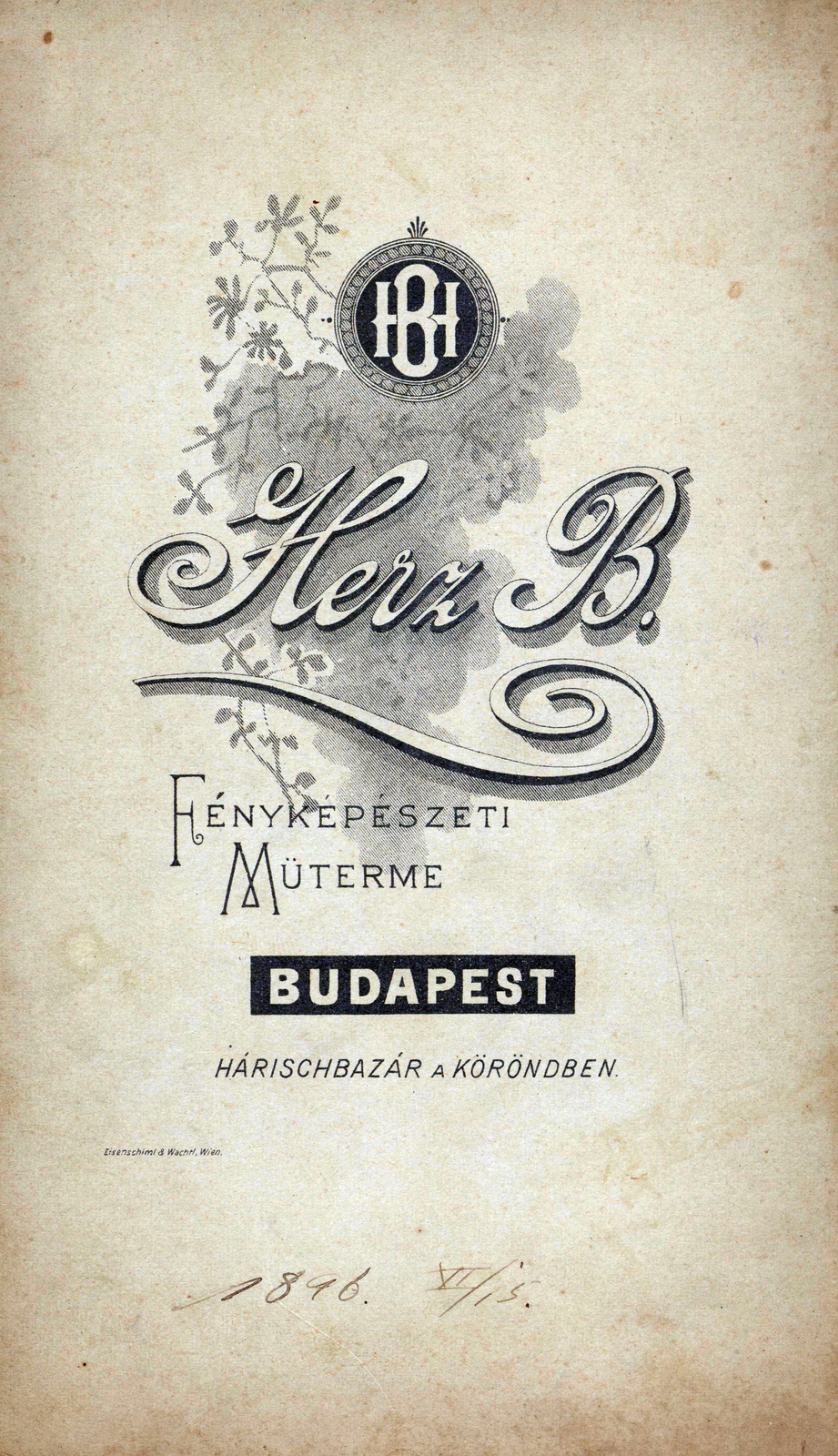 Magyarország, Budapest V., Haris köz 1., Haris-bazár, Herz B. fényképészeti műterme., 1900, Szőke Teréz, műterem, fényképész, hátlap, Budapest, Fortepan #116554