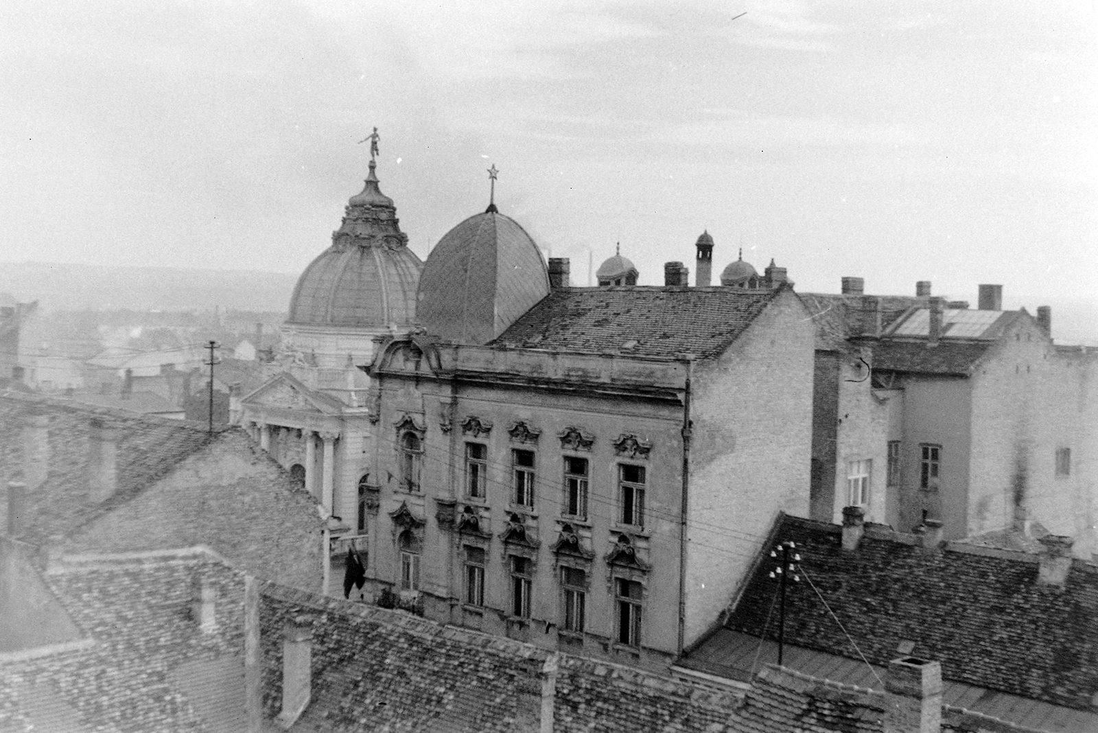 Magyarország, Pécs, látkép a Pannónia Szállóból., 1966, Fortepan, háztető, légvezeték, Fortepan #11660