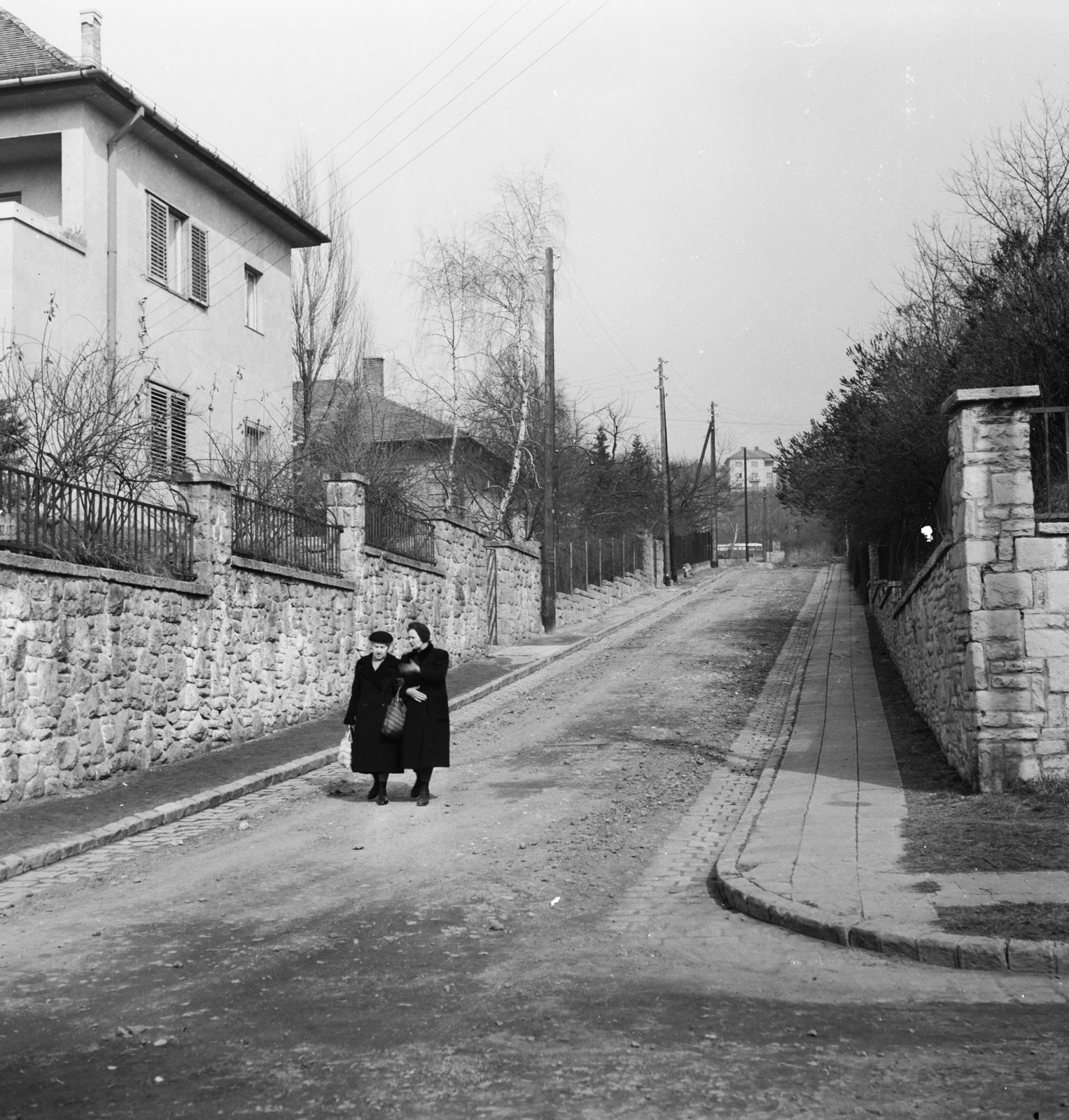Hungary, Budapest II., Hidász utca a Branyiszkó utcából nézve, balra a Hidász utca 6. számú villa., 1958, FSZEK Budapest Gyűjtemény / Sándor György, Sándor György, Budapest, street view, slope, photo aspect ratio: square, Fortepan #116831