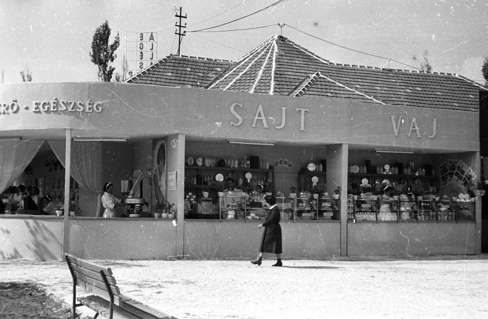 Hungary, Budapest X., Albertirsai úti vásár területe, Országos Mezőgazdasági Kiállítás és Vásár., 1958, FSZEK Budapest Gyűjtemény / Sándor György, Sándor György, butter, cheese, Budapest, Fortepan #117004