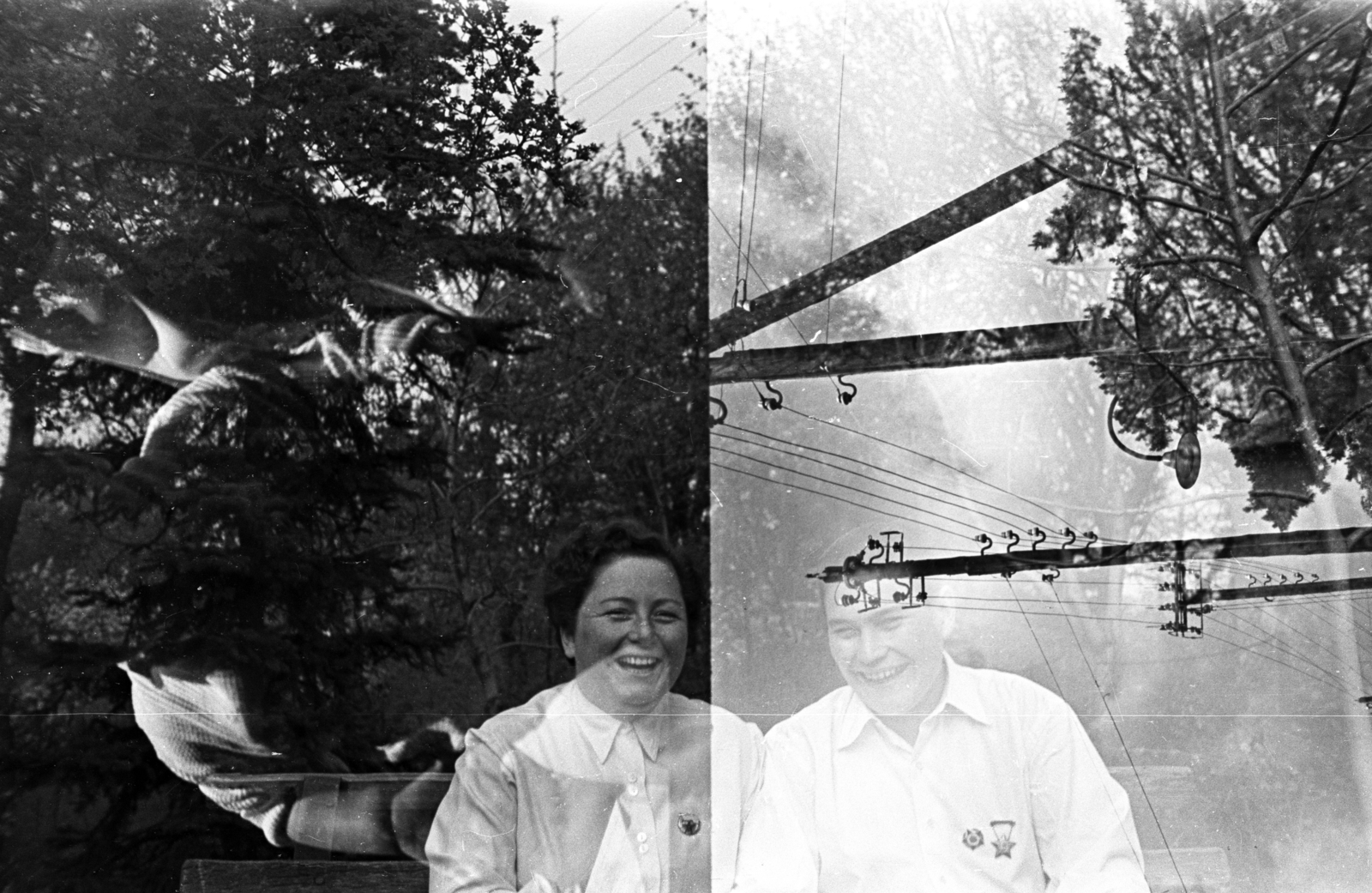 1951, Dán Zsuzsanna, bench, erroneous photo, double exposure, Fortepan #117679