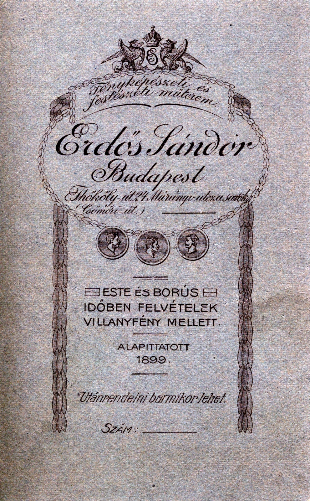 Hungary, Budapest VII., Thököly út 24., Erdős Sándor fényképészeti és festészeti műterme., 1915, Hegedűs Tibor dr, verso, photographer, studio, Budapest, Fortepan #117720