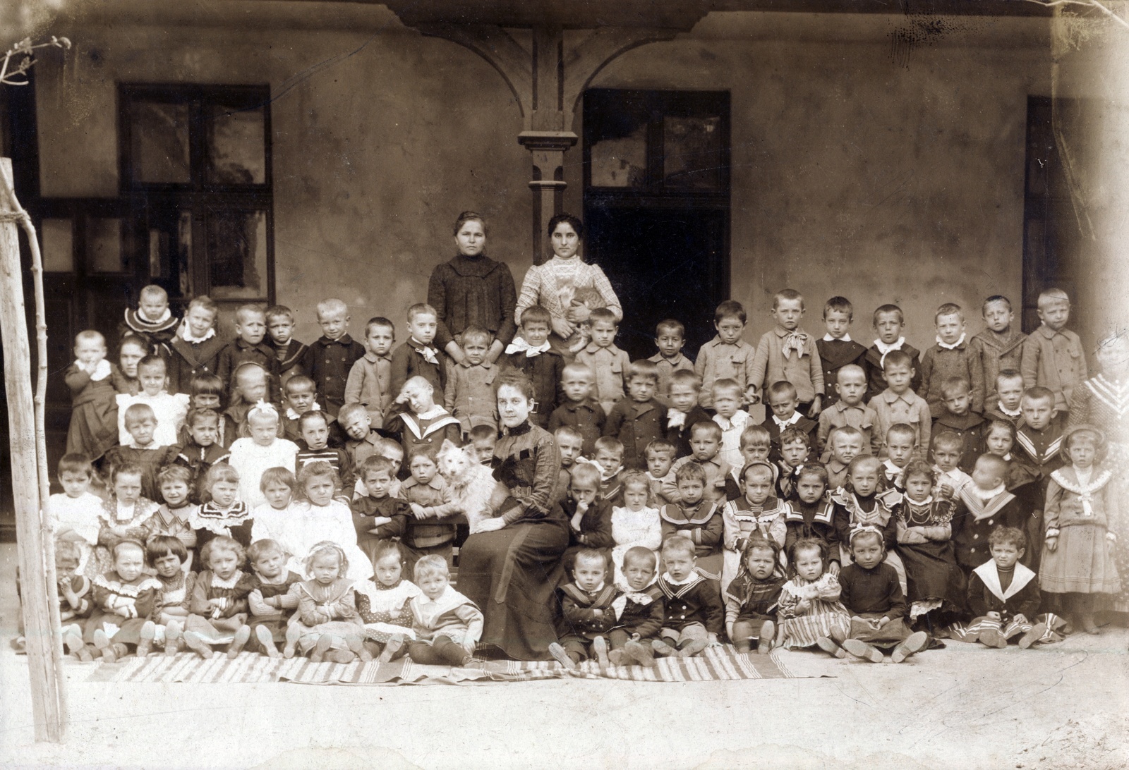 1915, Hegedűs Tibor dr, dog, class photo, sitting on lap, Fortepan #117731