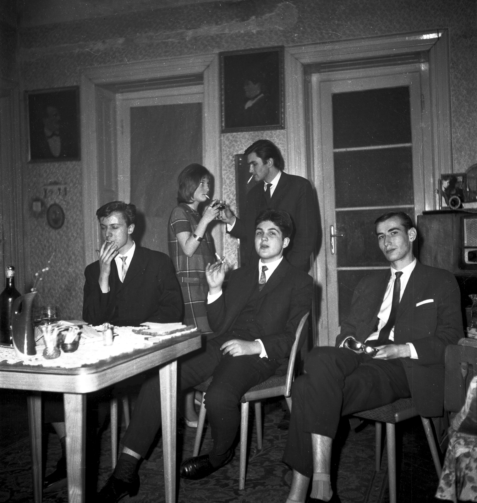 1966, Glázer Attila, festmény, dohányzás, nyakkendő, öltöny, Fortepan #117850