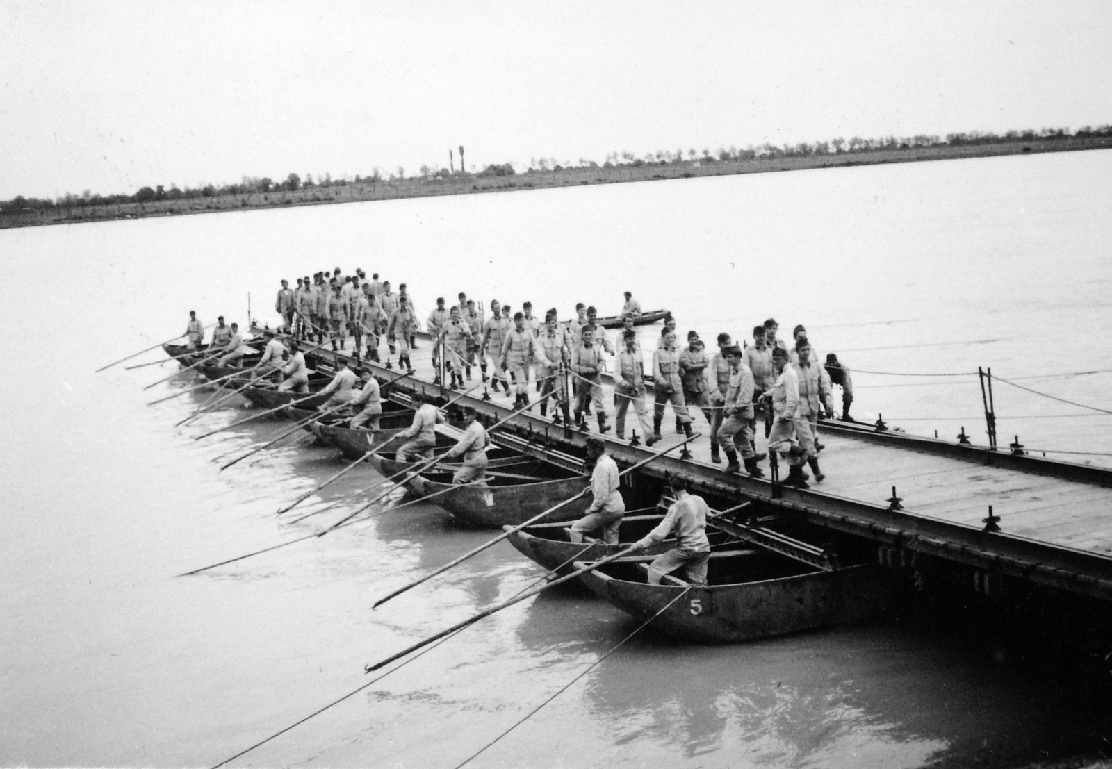 1935, Gádoros Lajos, bridge, boat, bridge building, sapper, Fortepan #11804