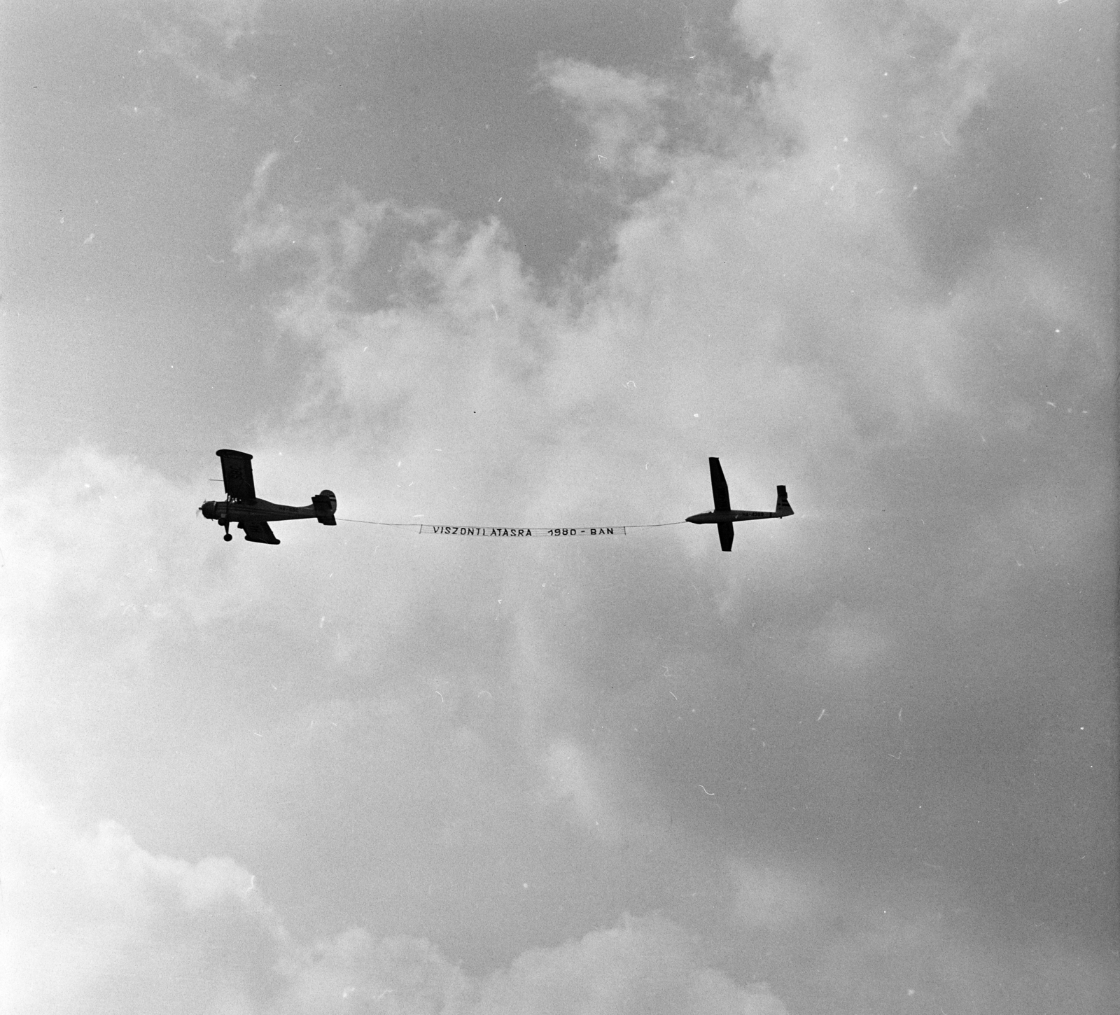 1979, MHSZ, airplane, sailplane, banner, Fortepan #118383