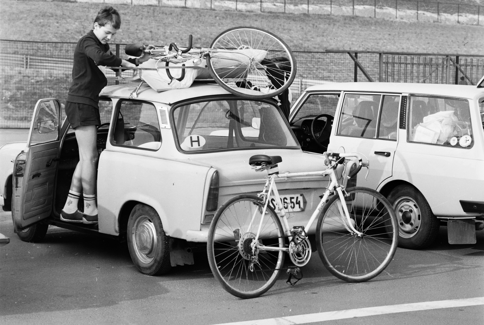 Hungary, Hungaroring, Mogyoród, 1987, MHSZ, bicycle, Trabant-brand, Puch-brand, Wartburg-brand, Csepel-brand, number plate, racing bicycle, Fortepan #118417