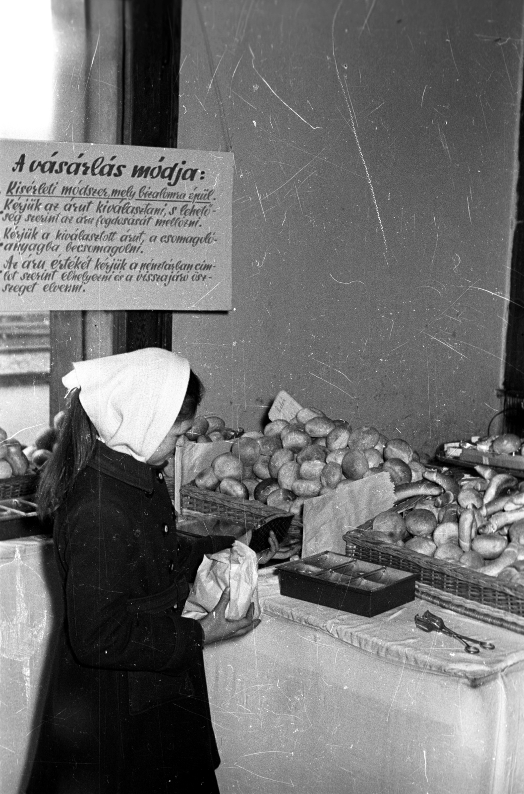 Hungary, 1958, FSZEK Budapest Gyűjtemény / Sándor György, Sándor György, self-serving restaurant, label, board, Fortepan #119002