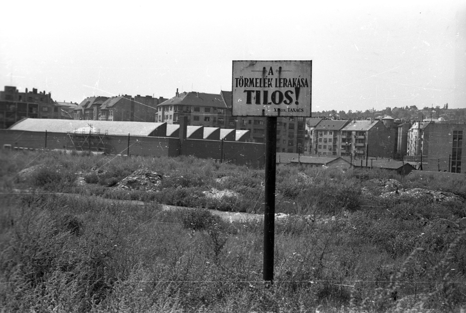 Magyarország, Budapest XI., a Budapesti Műszaki Egyetem (később Budapesti Műszaki és Gazdaságtudományi Egyetem) Gépgyártástechnológia épülete, háttérben a Stoczek József (Stoczek) utca házai, a Goldmann György tér irányából nézve., 1957, FSZEK Budapest Gyűjtemény / Sándor György, Sándor György, Budapest, Budapesti Műszaki Egyetem, felirat, Fortepan #119084