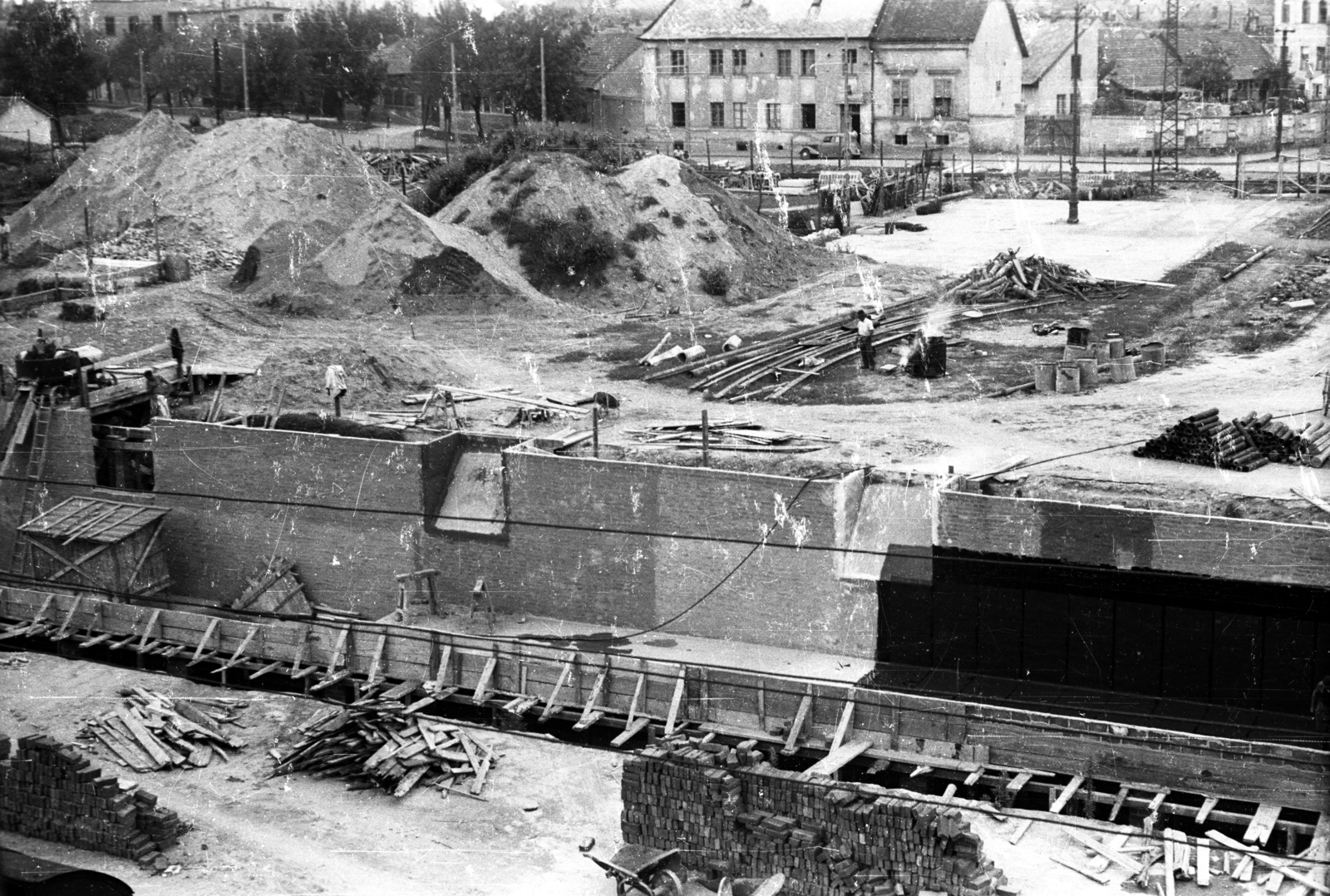 Magyarország, 1957, FSZEK Budapest Gyűjtemény / Sándor György, Sándor György, építőanyag, mélyépítés, építkezés, Fortepan #119113