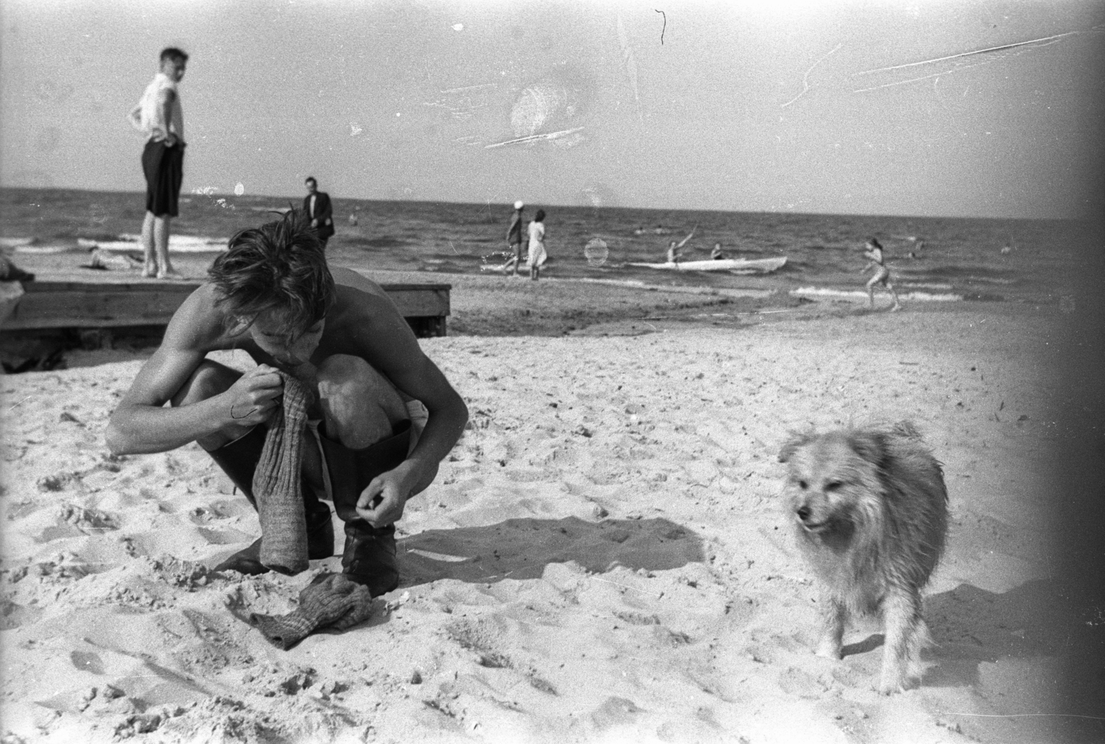 Poland, Sopot, Strand., 1943, Bogdan Celichowski, dog, Fortepan #119460