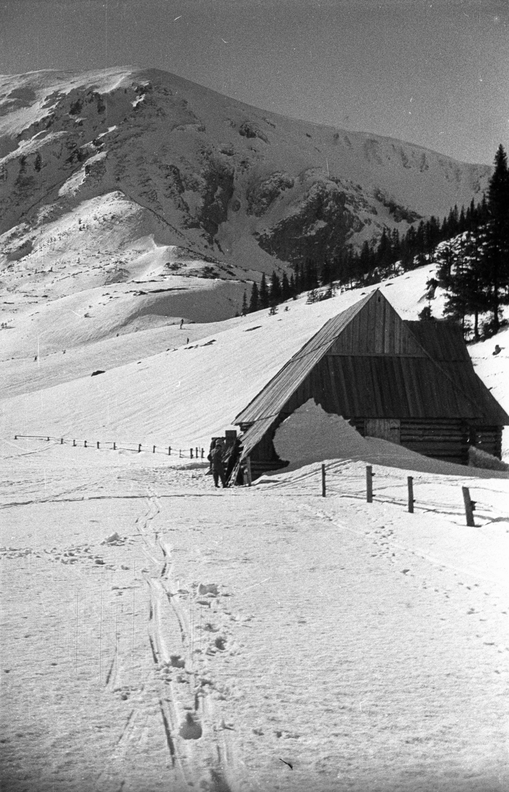 Poland, 1950, Bogdan Celichowski, snowy landscape, safe house, Fortepan #119703