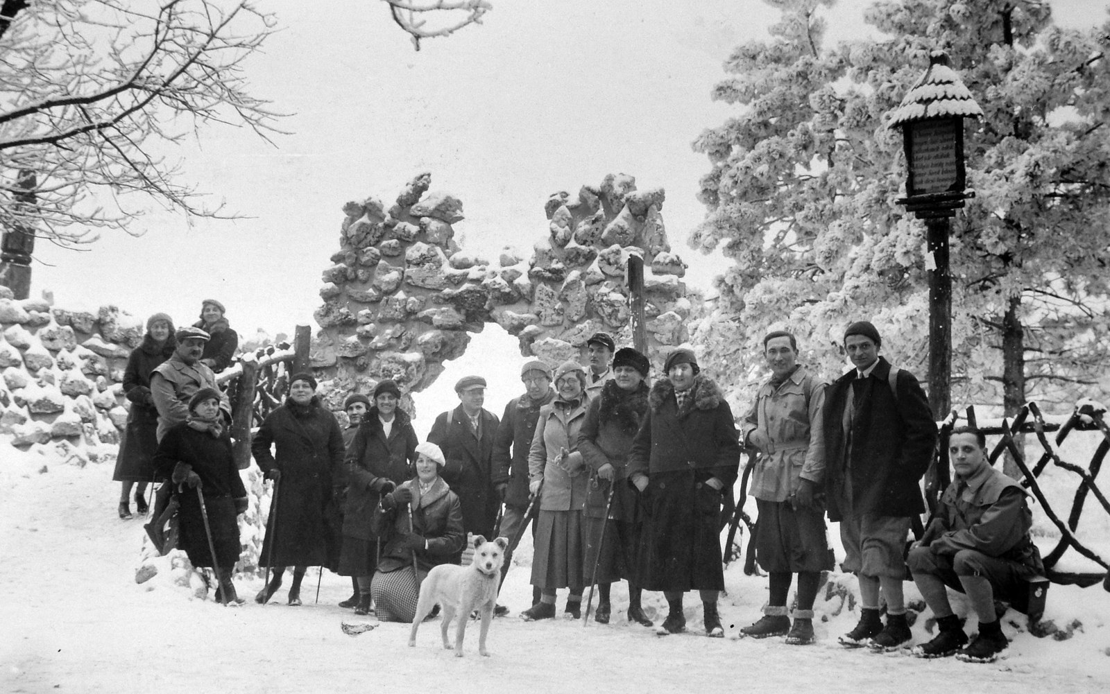 Magyarország, Budapest II., Látó-hegy / Gugger-hegy, az Árpád kilátó közelében., 1934, Nagy Zita, tél, kutya, Budapest, Fortepan #11972