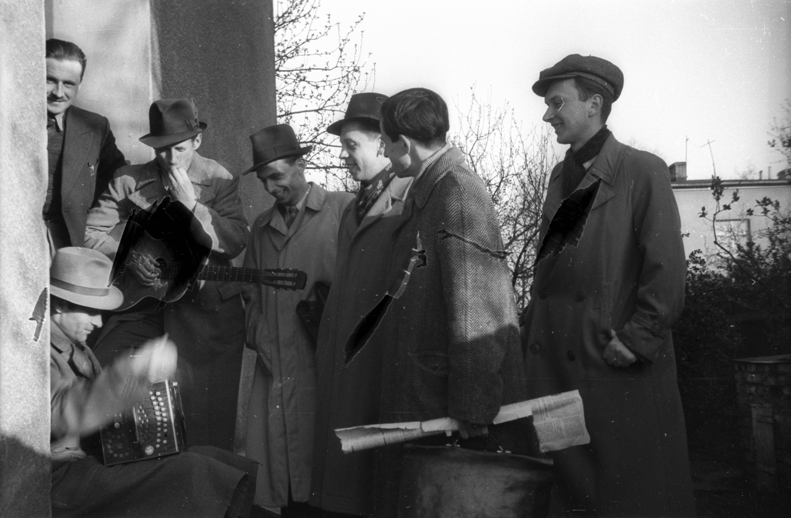 Lengyelország, 1947, Bogdan Celichowski, férfiak, tangóharmonika, gitár, Fortepan #119747