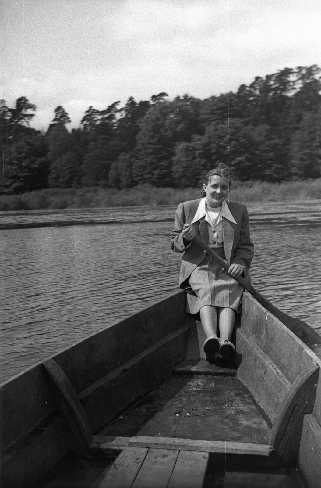Lengyelország, 1947, Bogdan Celichowski, csónak, evező, hölgy, Fortepan #119836
