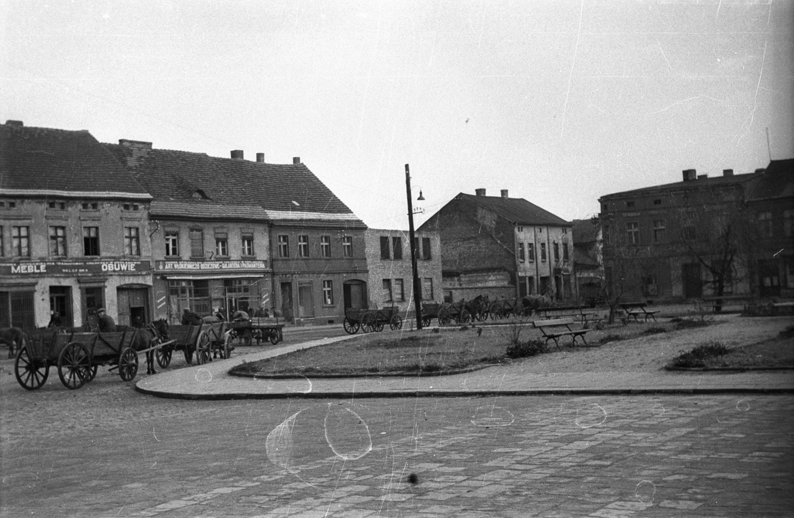 Poland, Odolanów, Rynek., 1947, Bogdan Celichowski, street view, chariot, Fortepan #120140