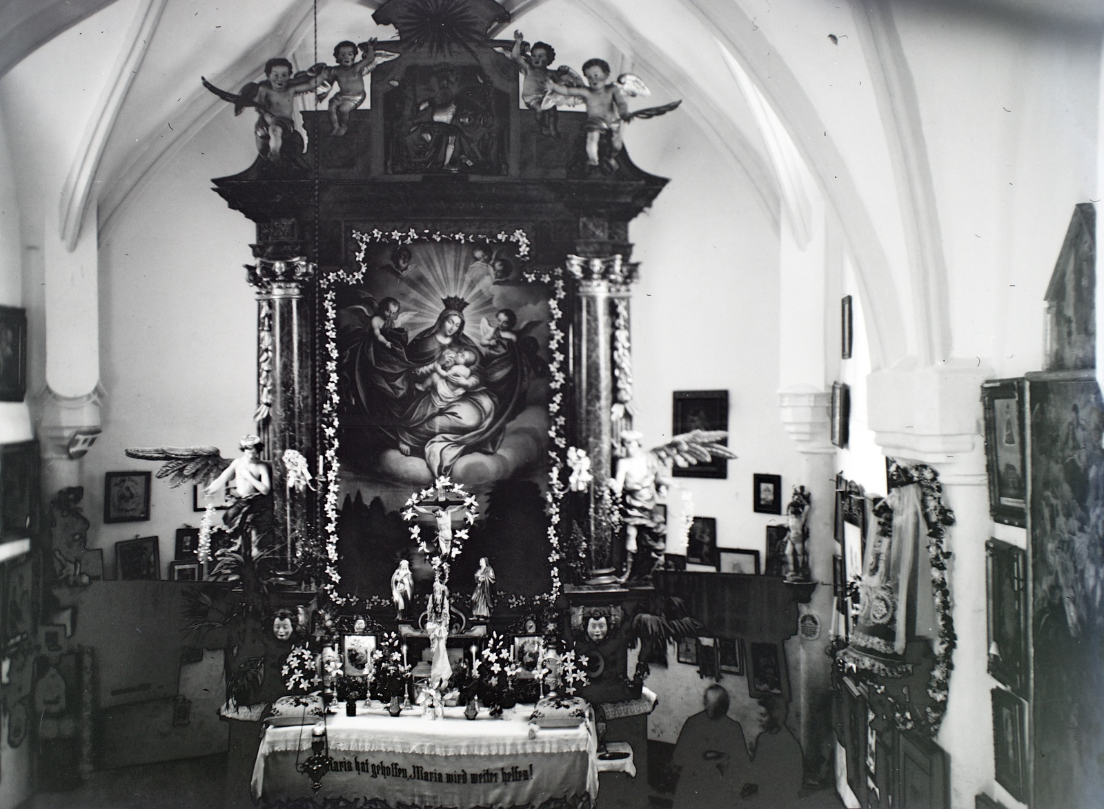 Austria, Mariazell, Sigmundsberg, a katolikus templom oltára., 1916, Hanser Mária, Baroque-style, altar, church interior, Fortepan #120413