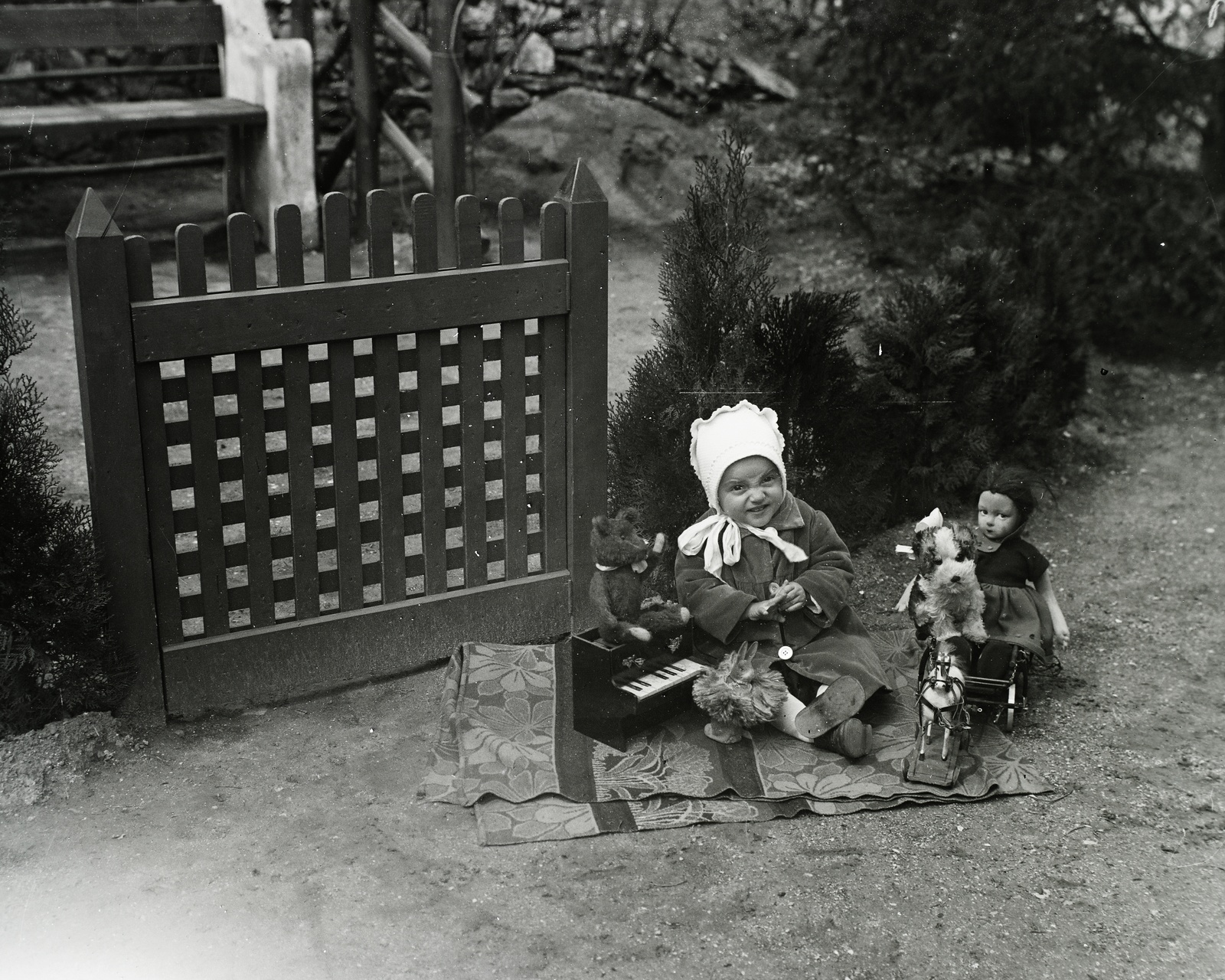1932, Hanser Mária, musical instrument, toy, teddy bear, Fortepan #120463