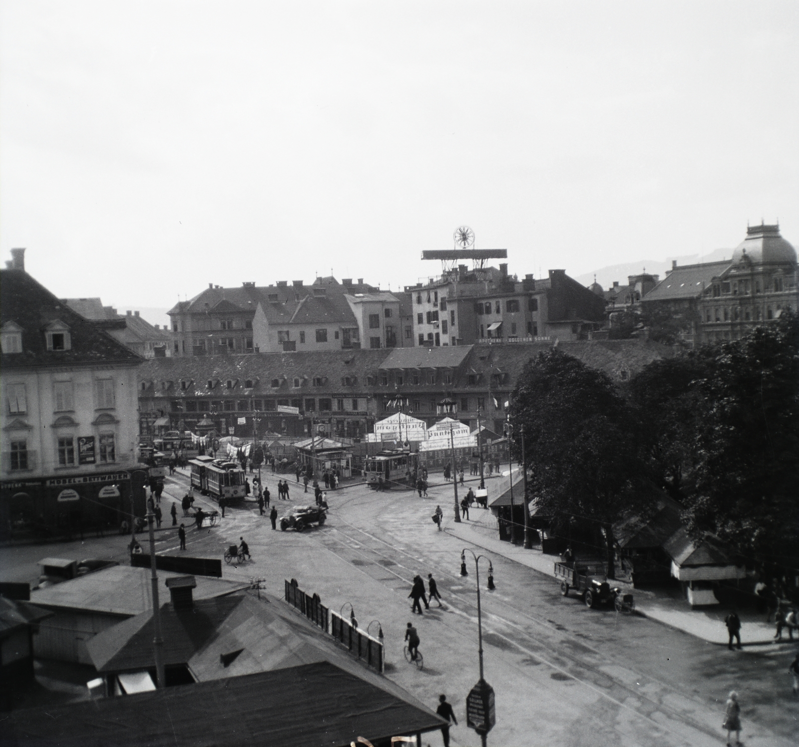 Austria, Graz, Jakominiplatz., 1928, Hanser Mária, tram, bicycle, Fortepan #120492