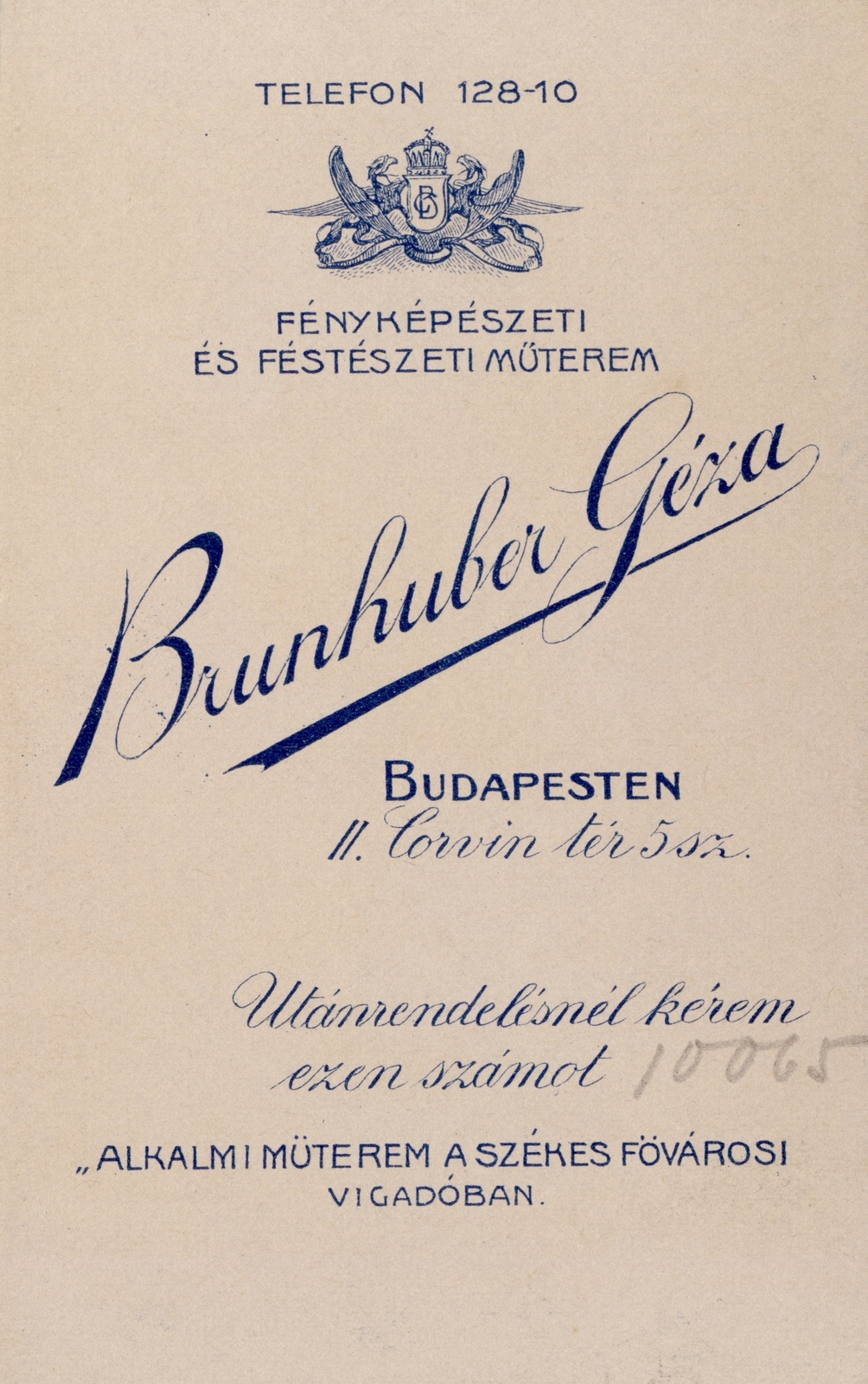 Hungary, Budapest I., Corvin tér 5., Brunhuber Géza fényképészeti és festészeti műterme., 1915, Hanser Mária, studio, photographer, verso, Budapest, Fortepan #120628