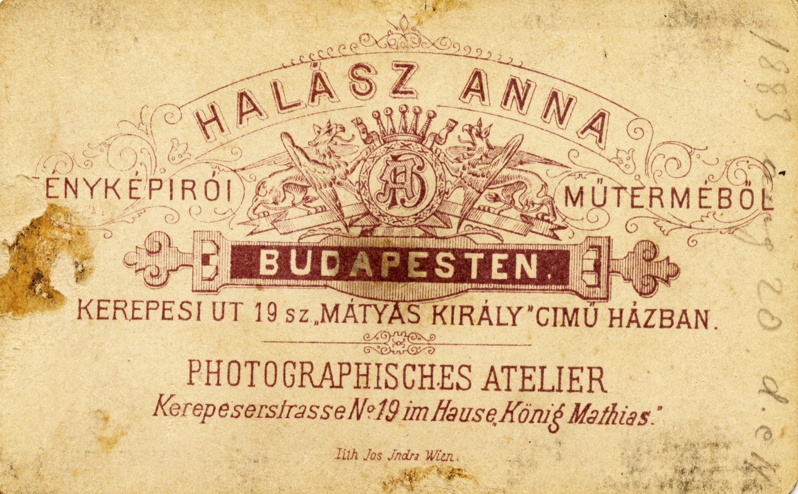 A felvétel 1883-ban készült., 1900, Hanser Mária, studio, photographer, verso, Fortepan #120630