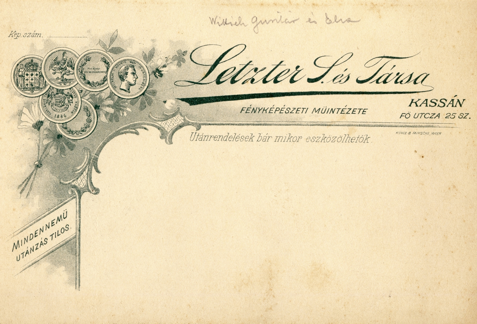 Szlovákia, Kassa, Fő utca 25., Letzter S. és társa fényképészeti műintézete., 1902, Hanser Mária, műterem, fényképész, hátlap, Fortepan #120642