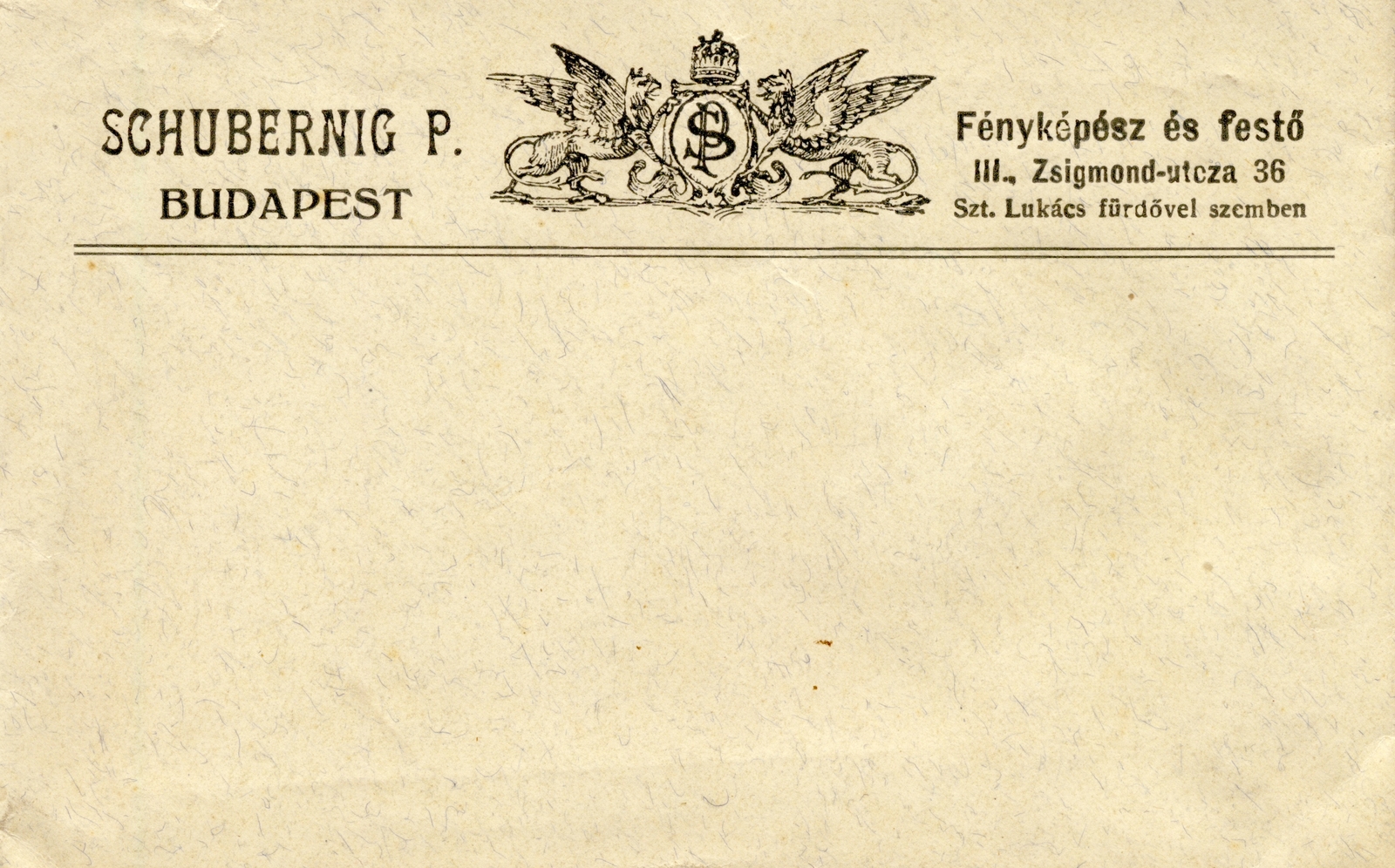 Magyarország, Budapest II., Frankel Leó út (Zsigmond utca) 36., a Szent Lukács fürdővel szemben, Schubernig Péter fényképész és festő., 1908, Hanser Mária, műterem, fényképész, hátlap, Budapest, Fortepan #120647