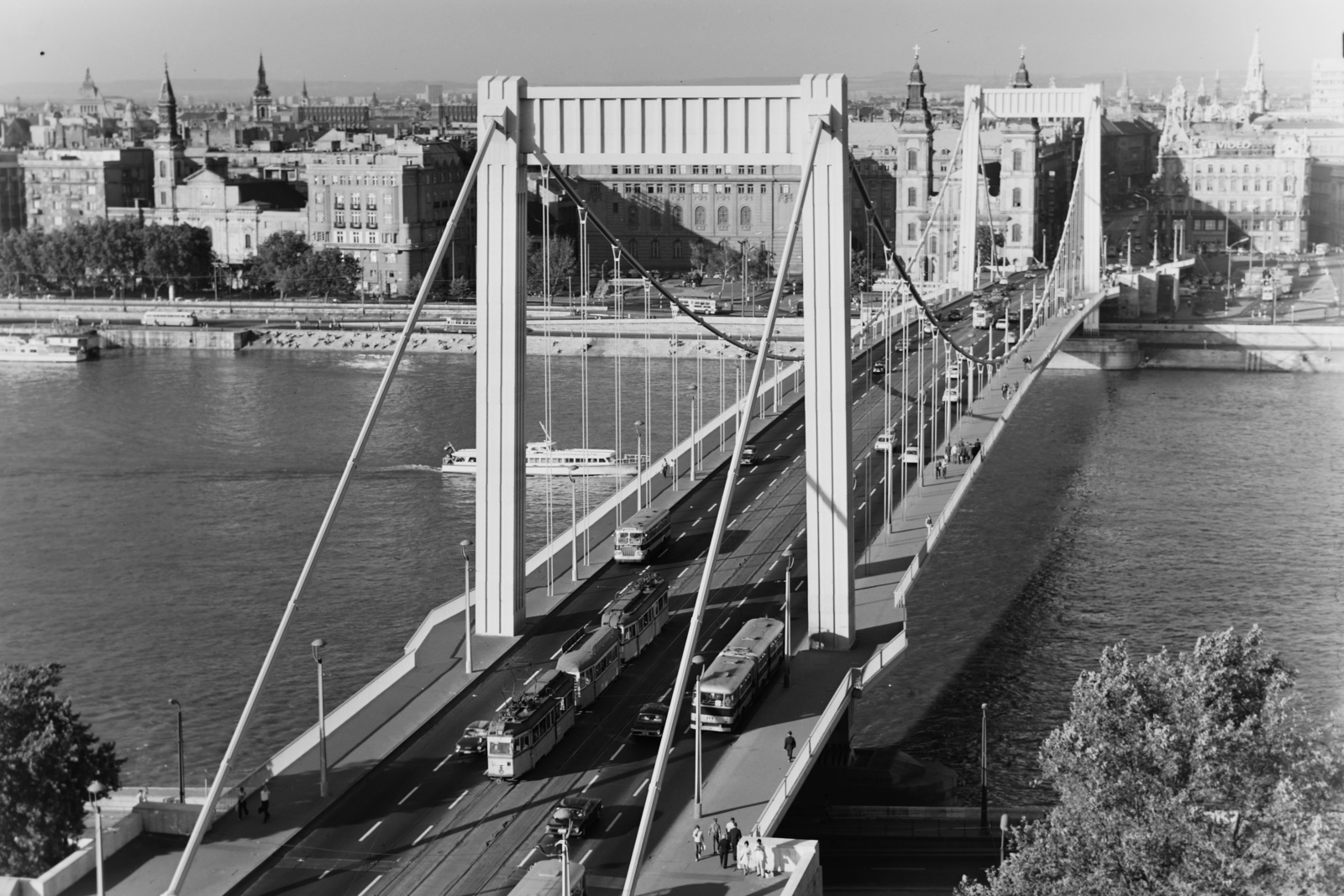 Magyarország, Budapest V.,Budapest I., Erzsébet híd a Gellért-hegyről nézve., 1966, Inkey Tibor, Budapest, Fortepan #120719