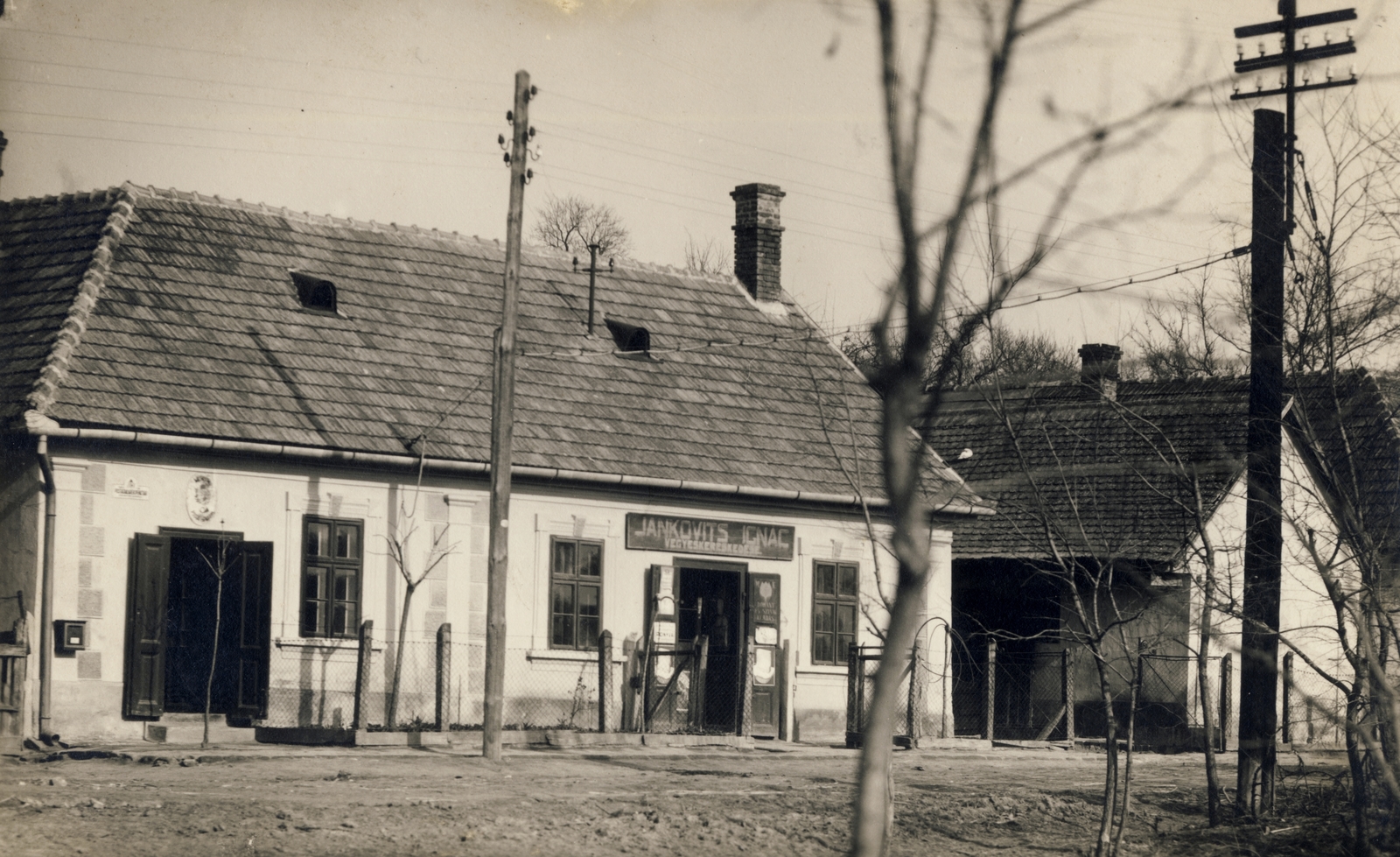 Hungary, Előszállás, Jankovits Ignác vegyesboltja., 1934, Jankovich Emma, sign-board, street view, Fortepan #121054