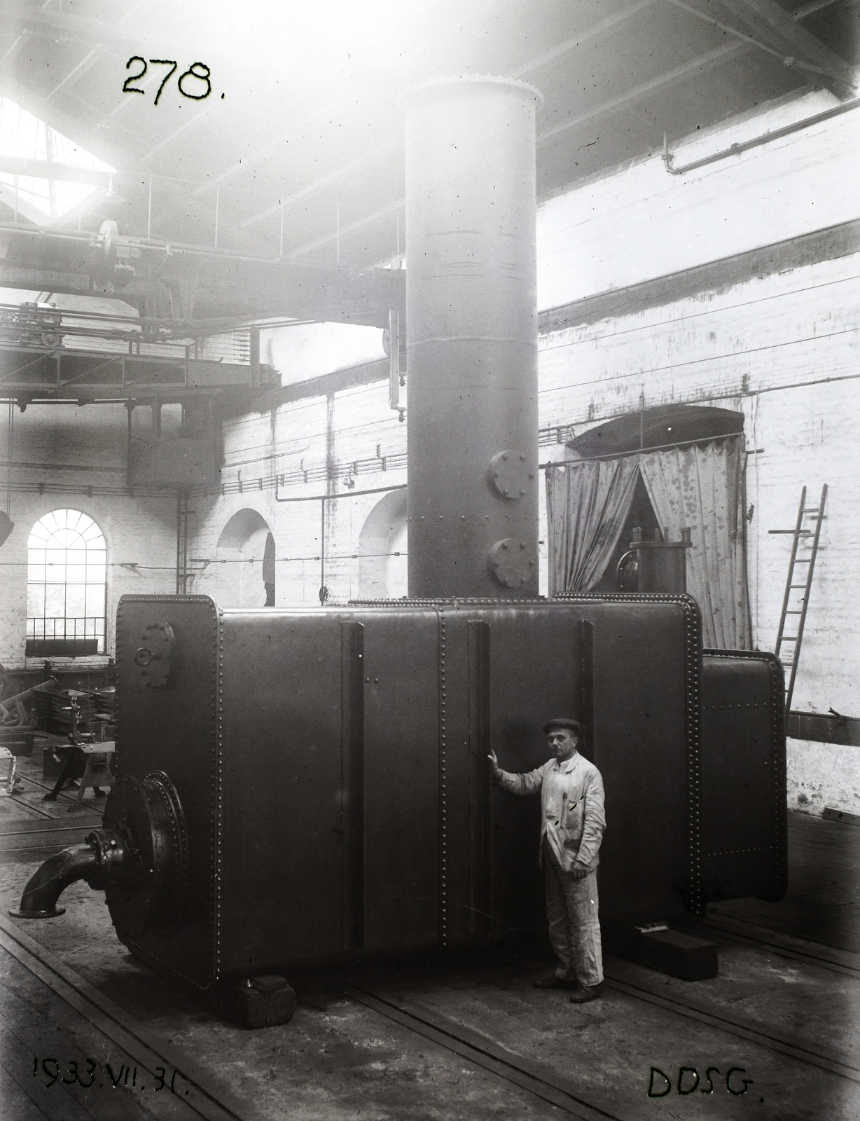 Magyarország, »Valószínűleg vontató gőzhajóba szánt kazán kész állapotban.« Leltári jelzet: MMKM TFGY 2017.2.96., 1933, Magyar Műszaki és Közlekedési Múzeum / Történeti Fényképek Gyűjteménye / Óbudai Hajógyár gyűjteménye, kazán, Fortepan #122029