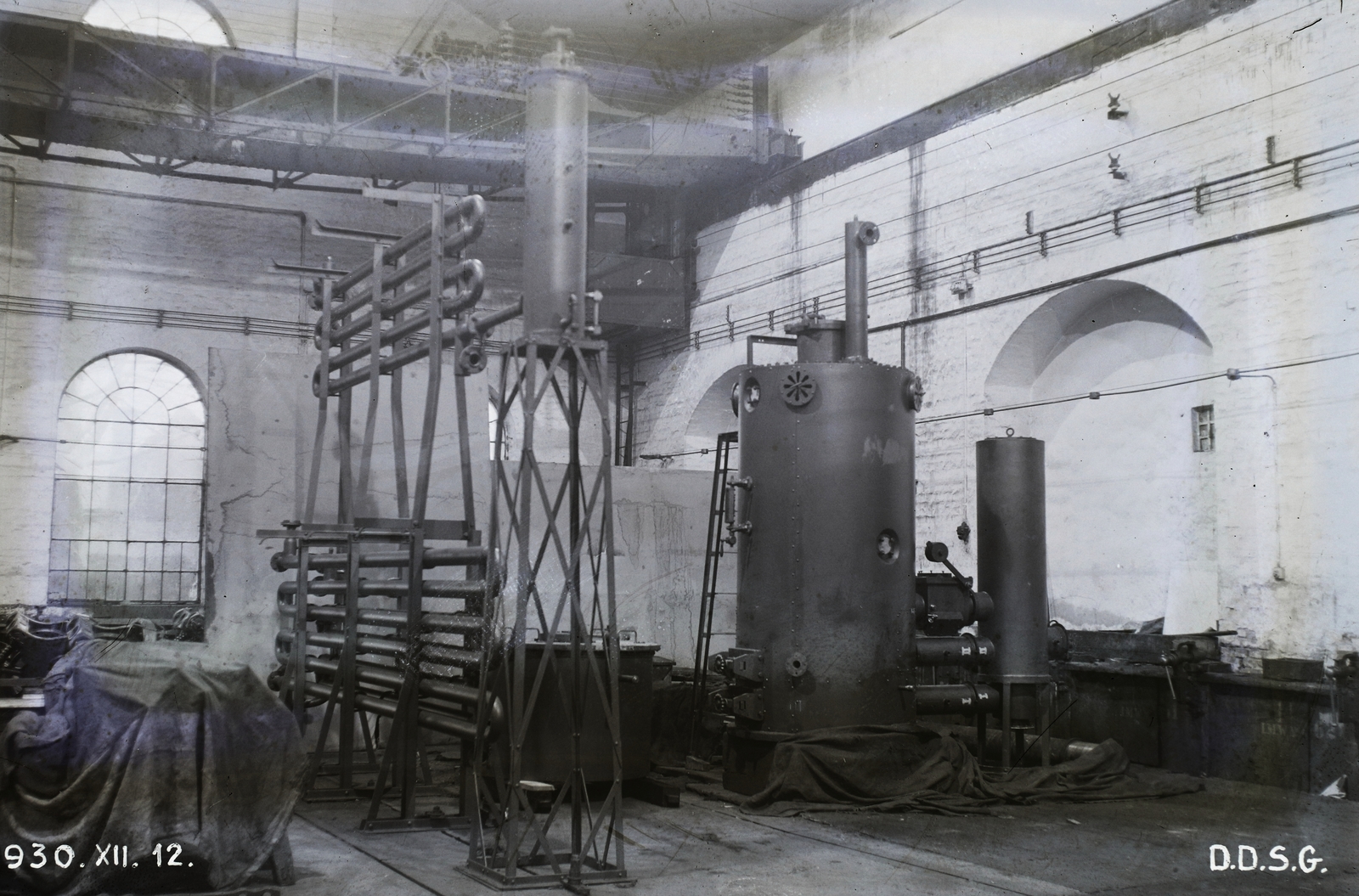 Hungary, Óbuda, Budapest III., az Óbudai Hajógyár kazánműhelye. Leltári jelzet: MMKM TFGY 2017.2.200., 1930, Magyar Műszaki és Közlekedési Múzeum / Történeti Fényképek Gyűjteménye / Óbudai Hajógyár gyűjteménye, Budapest, trolleys, Fortepan #122084