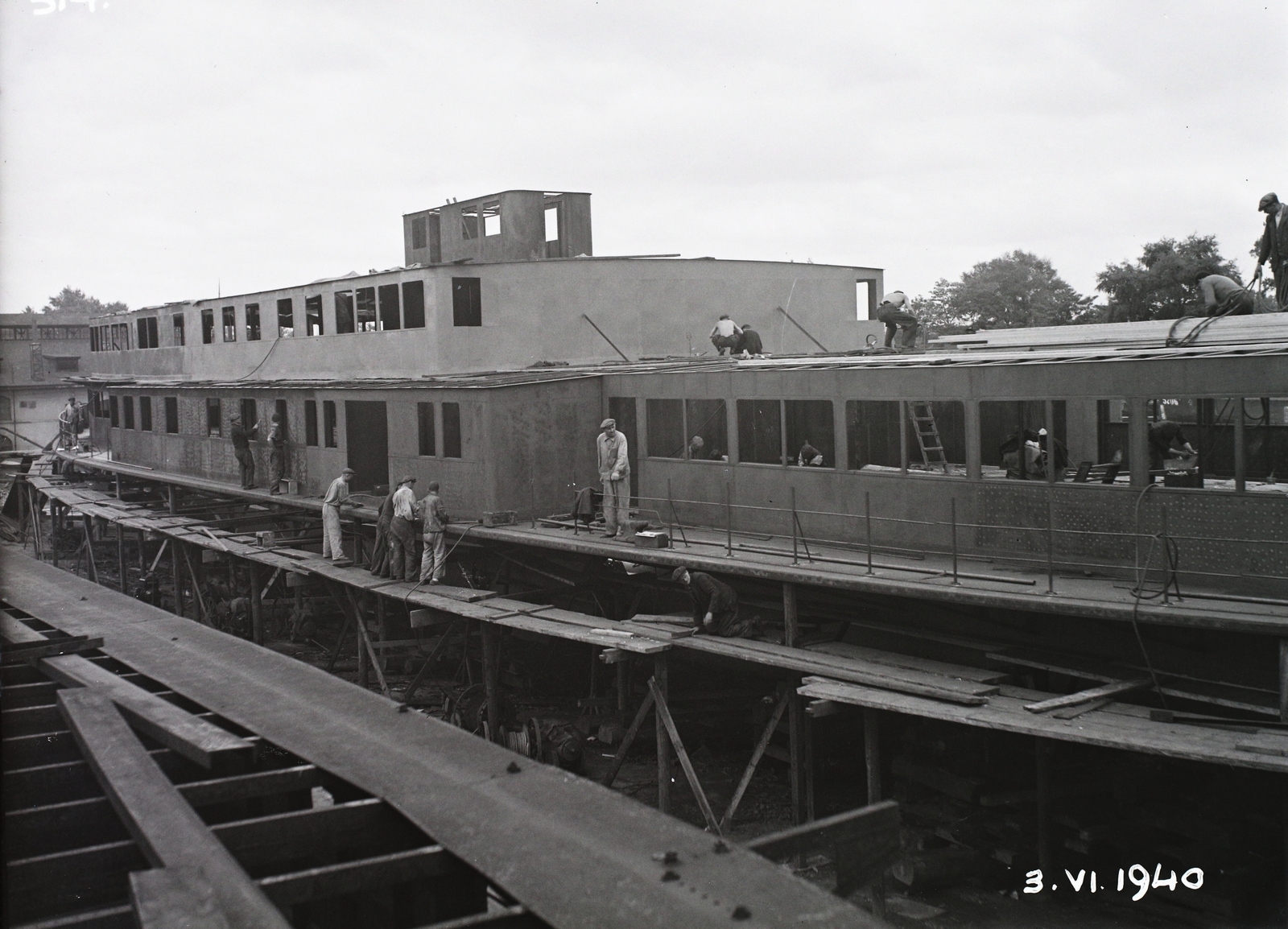 Magyarország, »A BRP CAR BORISZ III. (1941)  személyszállító motorhajó építése az Óbudai Hajógyárban.« Leltári jelzet: MMKM TFGY 2017.2.739., 1940, Magyar Műszaki és Közlekedési Múzeum / Történeti Fényképek Gyűjteménye / Óbudai Hajógyár gyűjteménye, Fortepan #122379