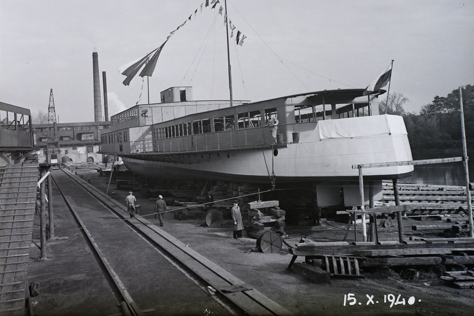 Hungary, »A BRP CARICA JOANA (1941) személyszállító motorhajó építése az Óbudai Hajógyárban .« Leltári jelzet: MMKM TFGY 2017.2.743., 1940, Magyar Műszaki és Közlekedési Múzeum / Történeti Fényképek Gyűjteménye / Óbudai Hajógyár gyűjteménye, Fortepan #122382
