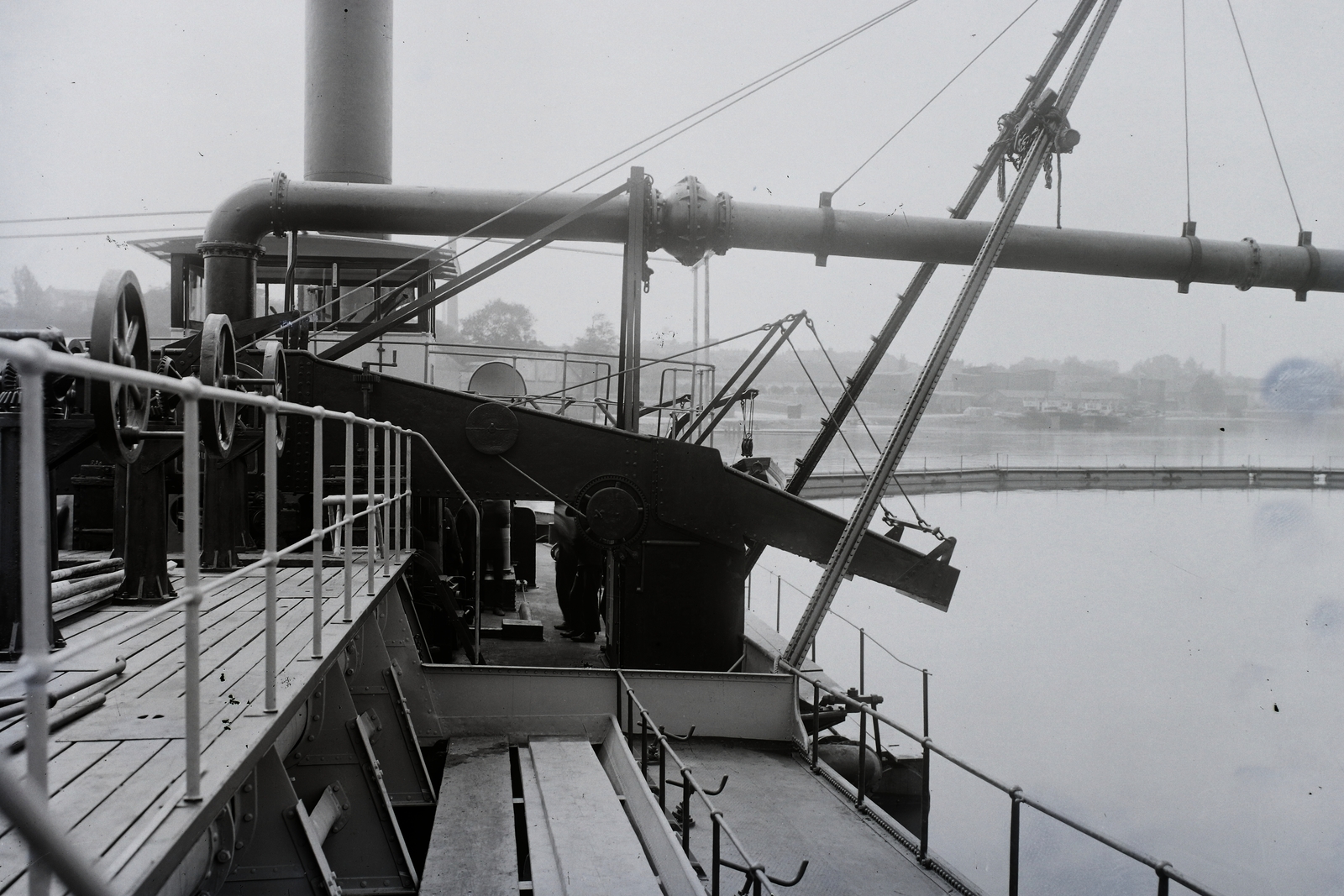 Hungary,Lake Balaton, Siófok, Somogy (épült: 1928.) kotróhajó próbaúton. Leltári jelzet: MMKM TFGY 2017.2.33., 1927, Magyar Műszaki és Közlekedési Múzeum / Történeti Fényképek Gyűjteménye / Óbudai Hajógyár gyűjteménye, dredge, Fortepan #123245