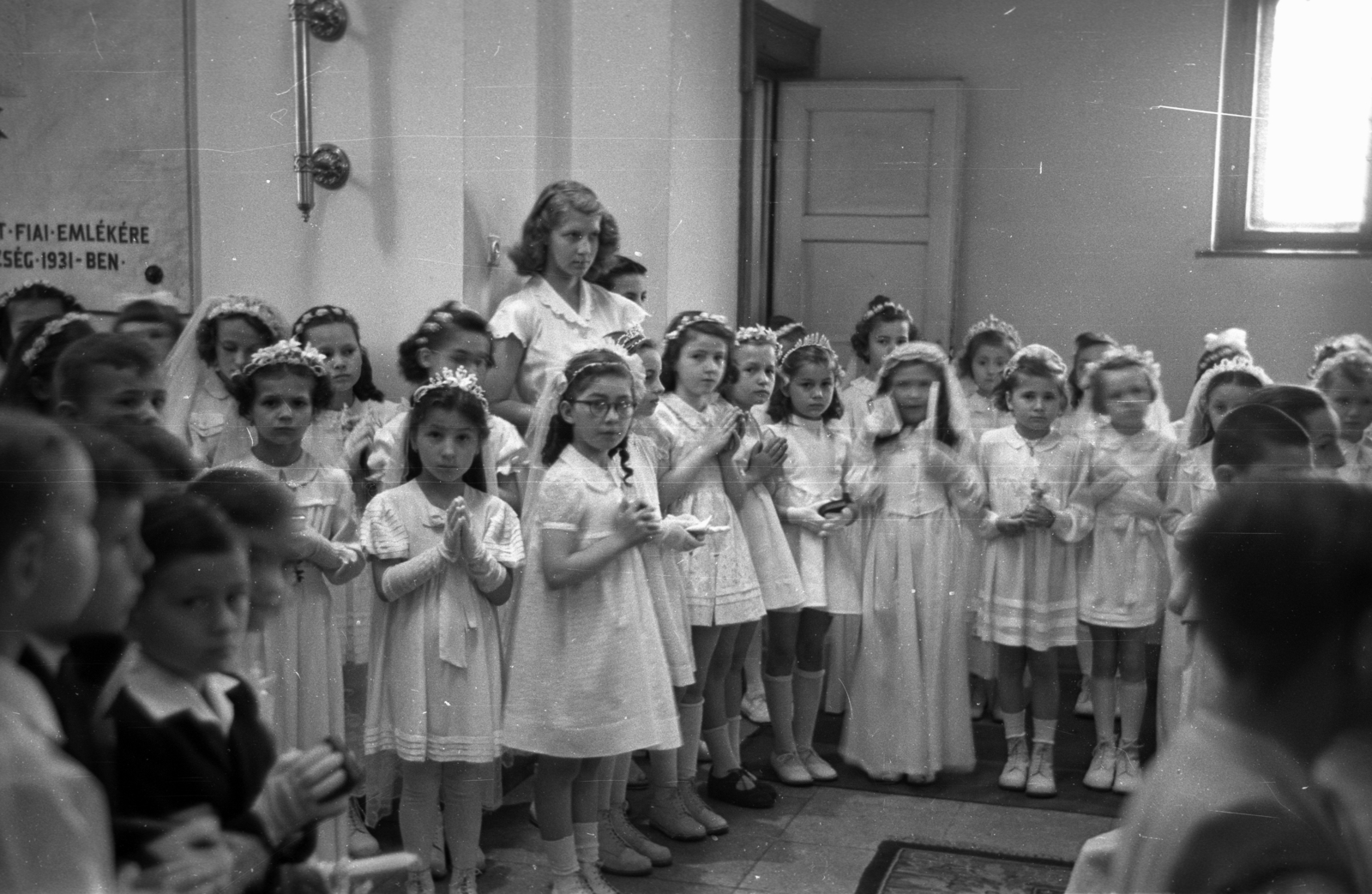 1954, Hámori Gyula, girls, First Communion, Fortepan #123573