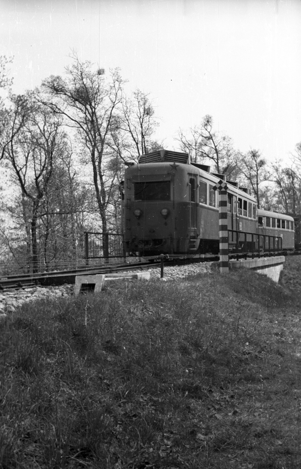 Hungary, Budapest II., Gyermekvasút (Úttörővasút) a Hárs-hegy állomás közelében., 1955, Szepesfalvy Gábor, Children's railway, Budapest, Fortepan #123868