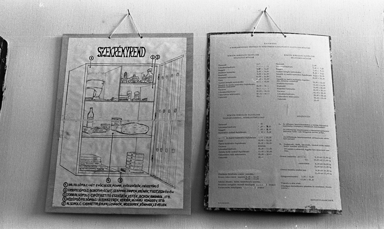 Hungary, Márianosztra, Márianosztrai Fegyház és Börtön, zárka napi- és szekrényrend., 1987, Urbán Tamás, label, prison, Fortepan #124667