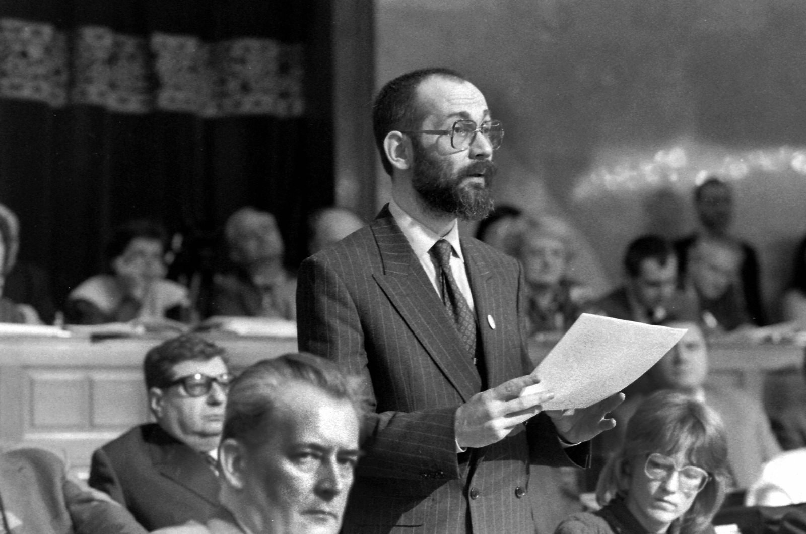 Hungary, Budapest V., Parlament, az Országgyűlés ülése. A felszólaló Tamás Gáspár Miklós., 1990, Urbán Tamás, intellectuals, Budapest, politician, receding hairline, philosopher, Fortepan #124980