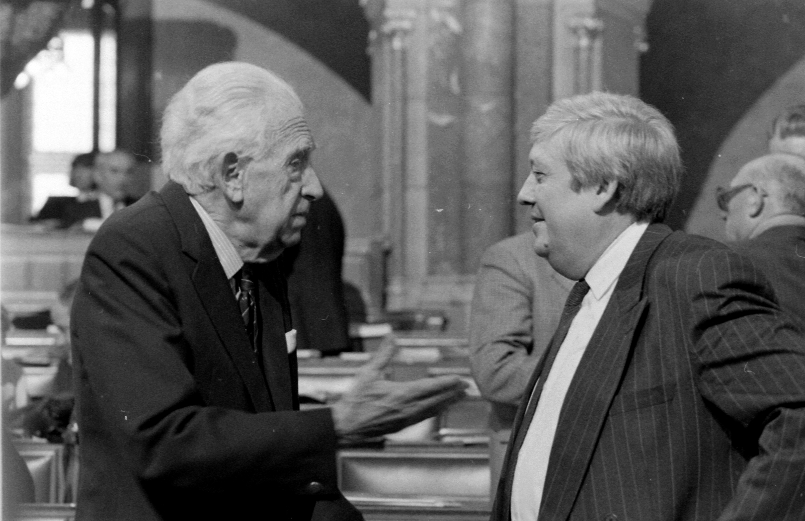 Hungary, Budapest V., Országház, az Országgyűlés ülése. Szentágothay János és Pozsgay Imre., 1990, Urbán Tamás, parliament, Hungarian Academy of Sciences, minister, Budapest, scientist, politician, Fortepan #124984