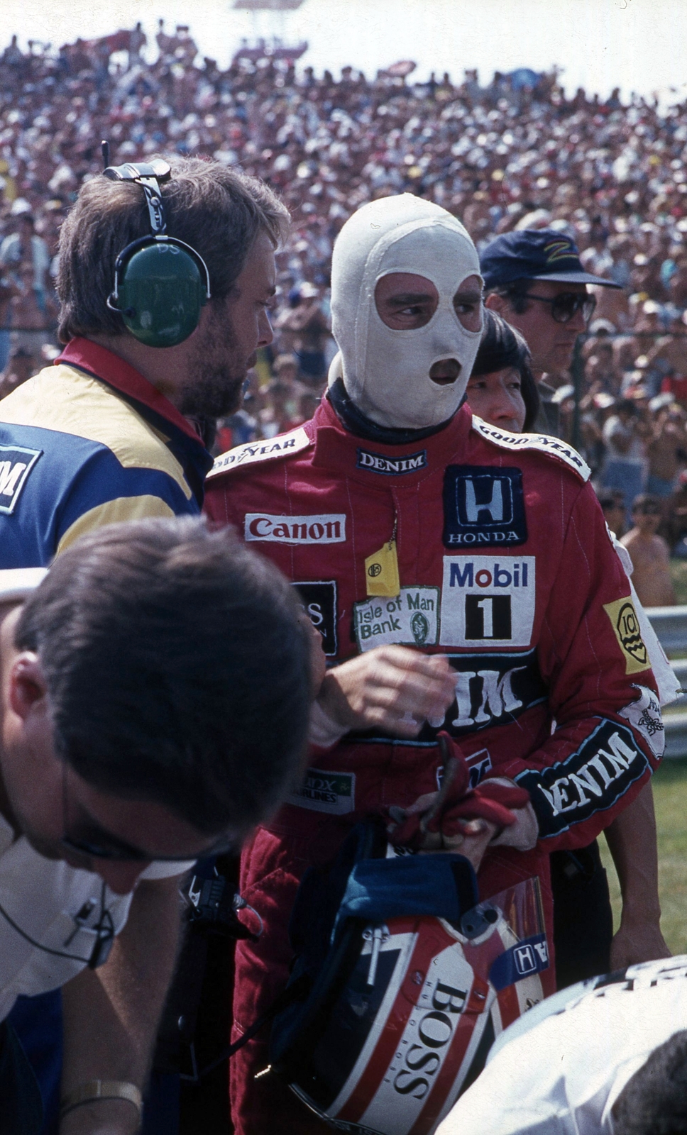 Magyarország, Hungaroring, Mogyoród, Formula-1 első magyar nagydíj, középen Nigel Mansell a Williams-Honda csapat versenyzője., 1986, Urbán Tamás, színes, Forma-1, Fortepan #125430