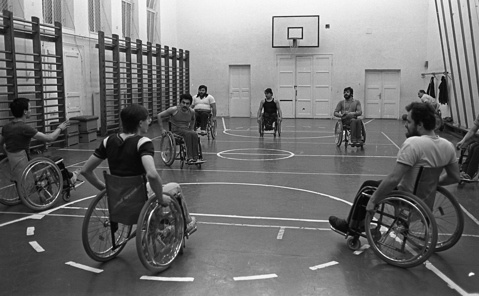 Hungary, 1985, Urbán Tamás, invalid car, gym, wall-bars, basketball, basketball hoop, Fortepan #125638