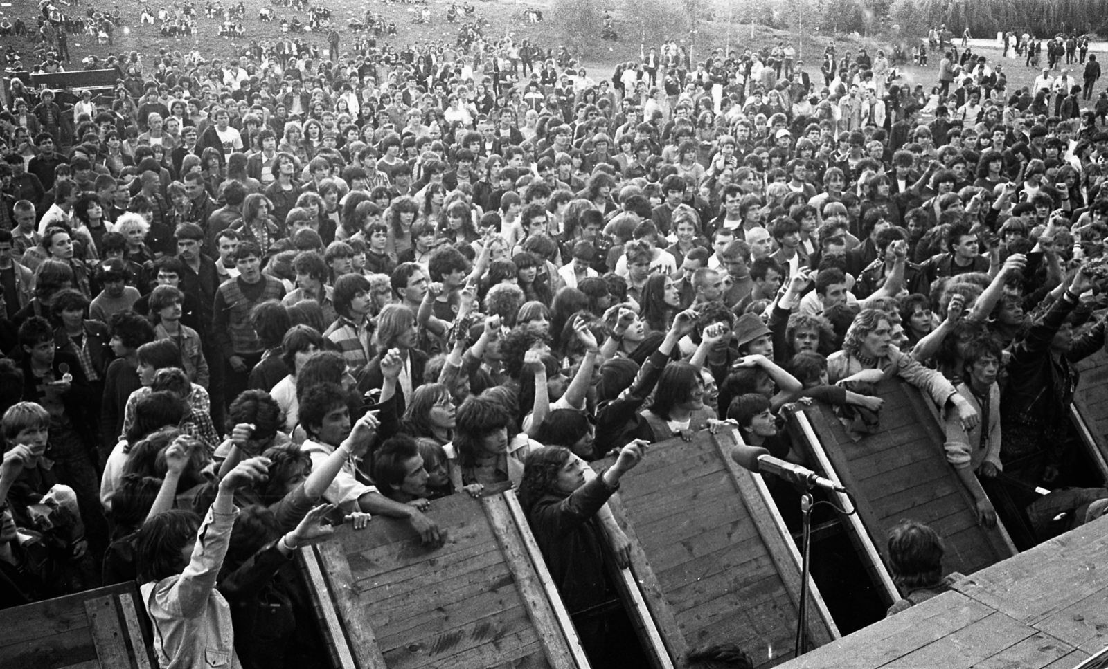 Hungary, Budapest III., Óbudai-sziget, az Óbudai Ifjúsági Nap rendezvénye 1983. május 7-én., 1983, Urbán Tamás, mass, audience, Budapest, rock festival, Fortepan #126118