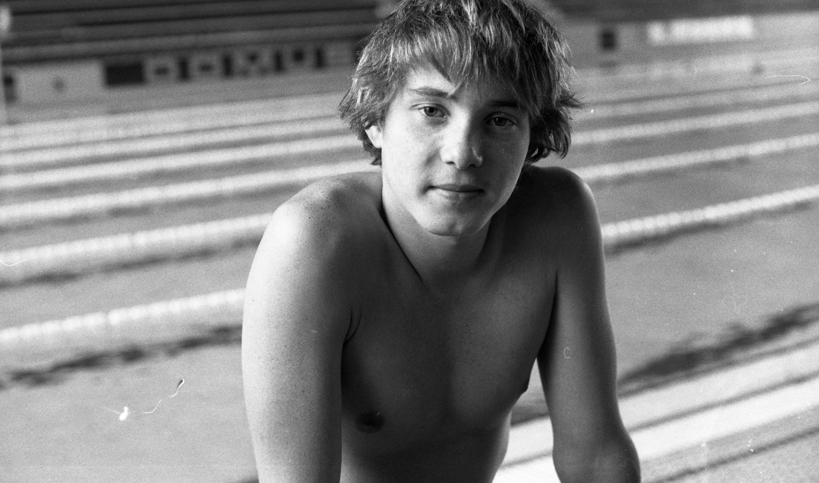 Hungary, Szabó József úszó, későbbi olimpiai bajnok., 1984, Urbán Tamás, swimming pool, portrait, Fortepan #126132
