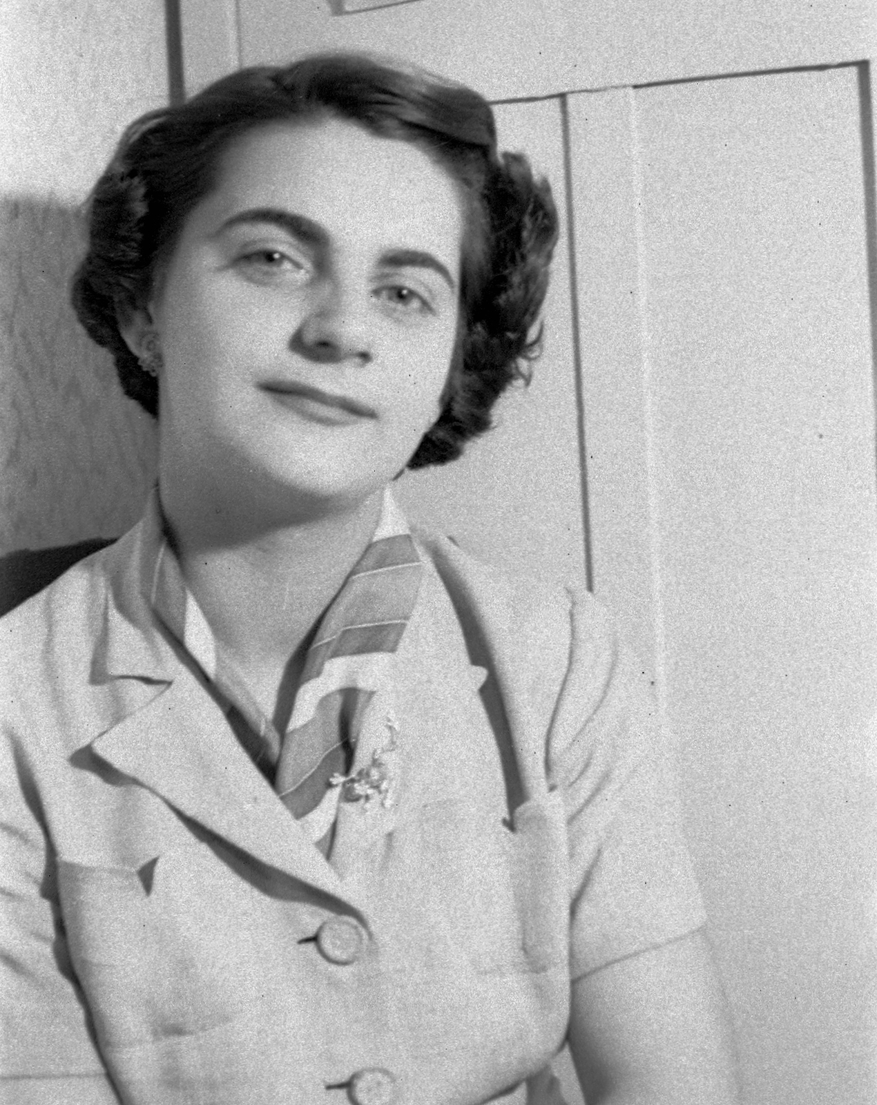 1954, Szent-tamási Mihály, portrait, lady, scarf, Fortepan #12650