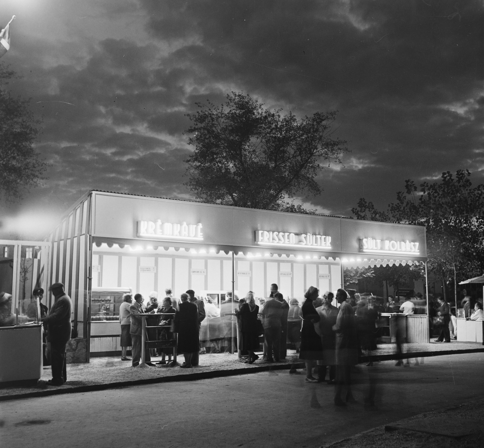 1965, Bauer Sándor, meal, buffet, coffee, night, neon sign, Fortepan #126630