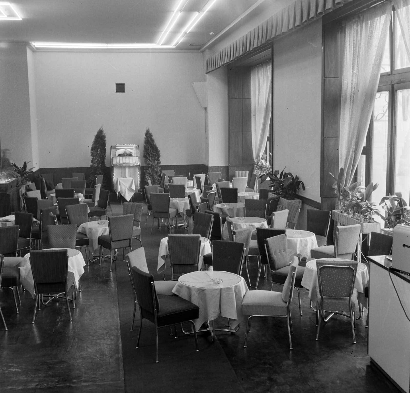 Hungary, Budapest V., Széchenyi István (Roosevelt) tér 5., Gresham Mackó büfé., 1958, Bauer Sándor, Budapest, shop interior, hospitality, photo aspect ratio: square, Fortepan #126788