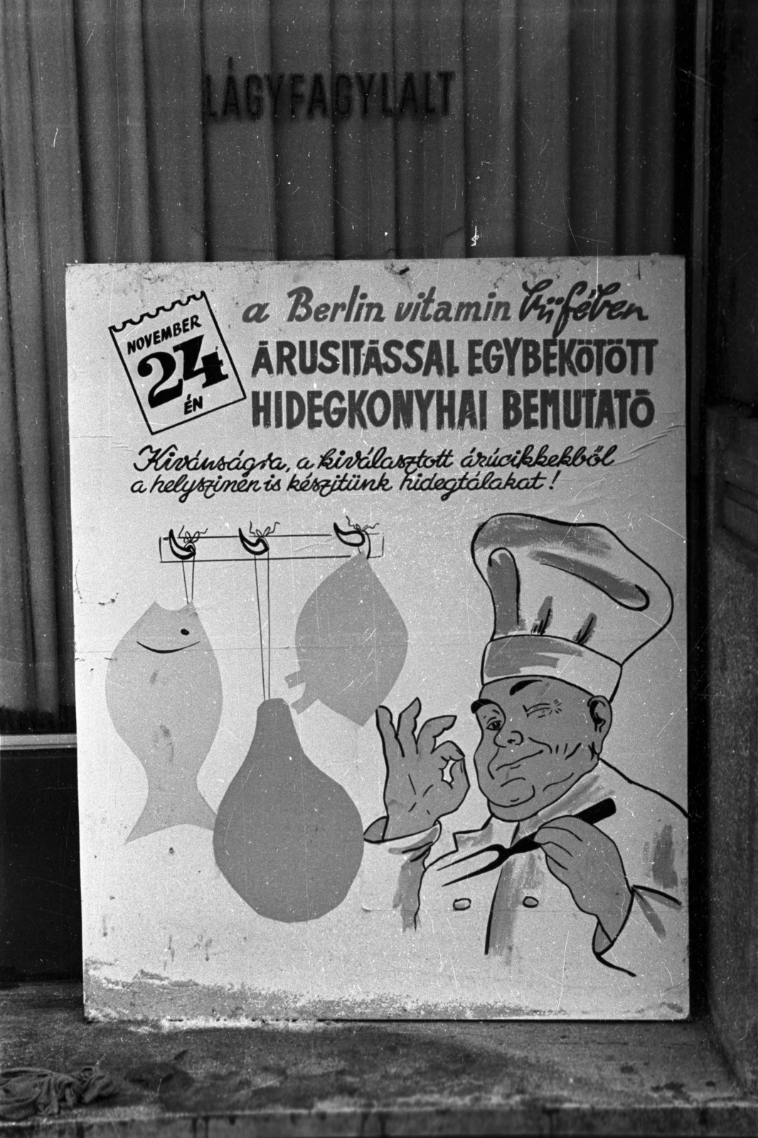 1970, Bauer Sándor, ad, label, poster, chef, Fortepan #127238